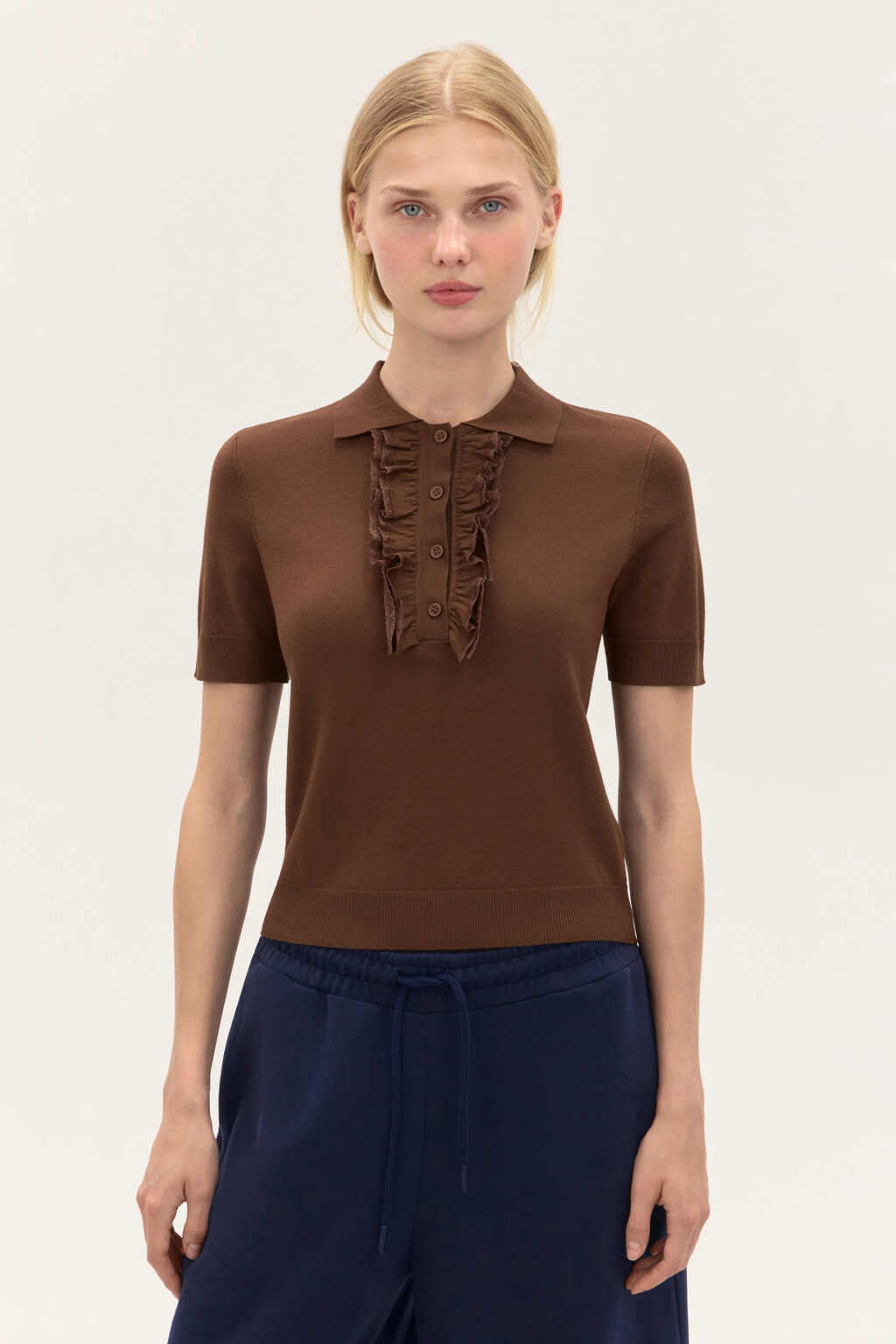 Джемпер-поло вискозный с рюшами - цвет бежевый - 2