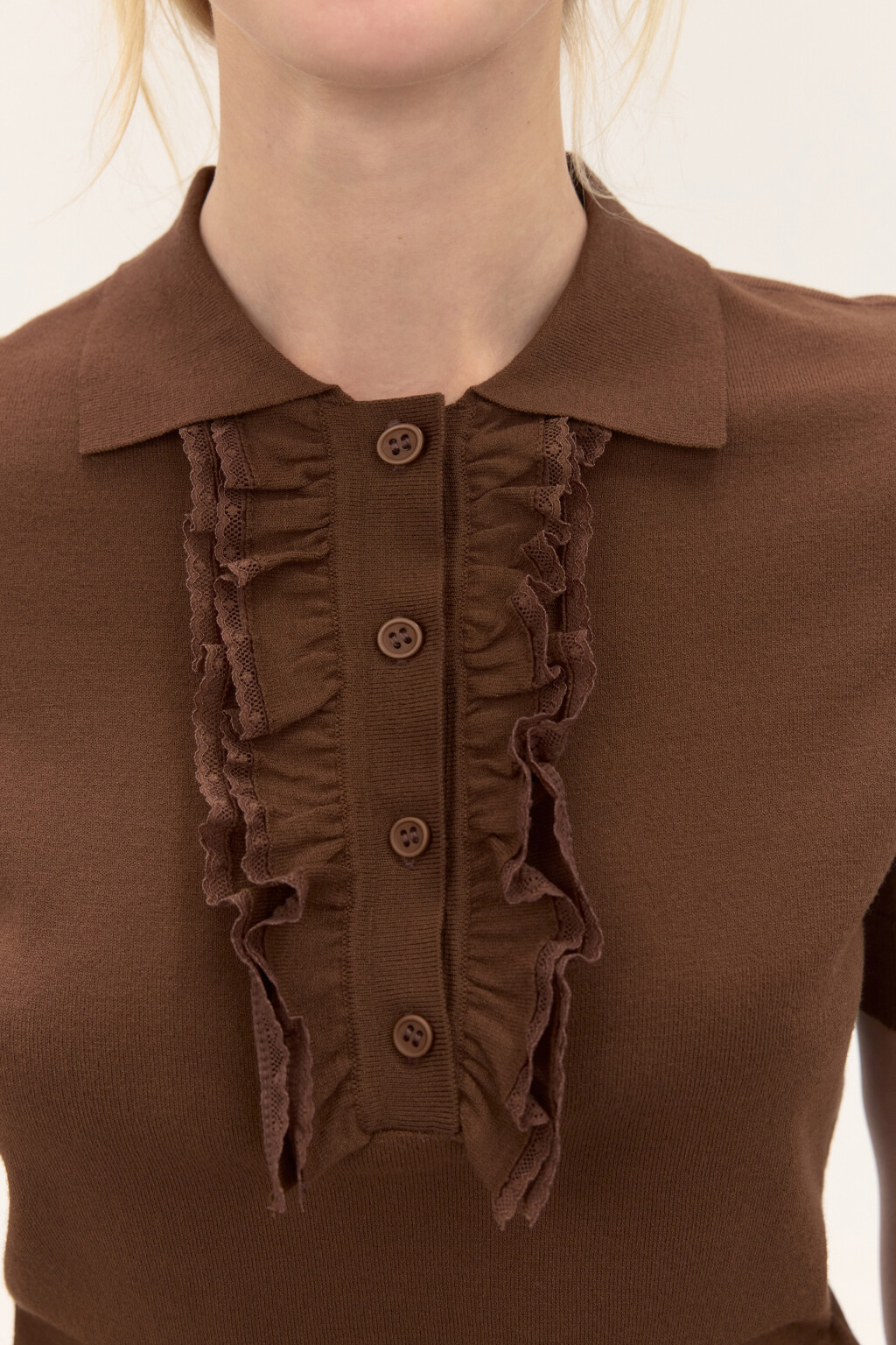 Джемпер-поло вискозный с рюшами - цвет бежевый - 5