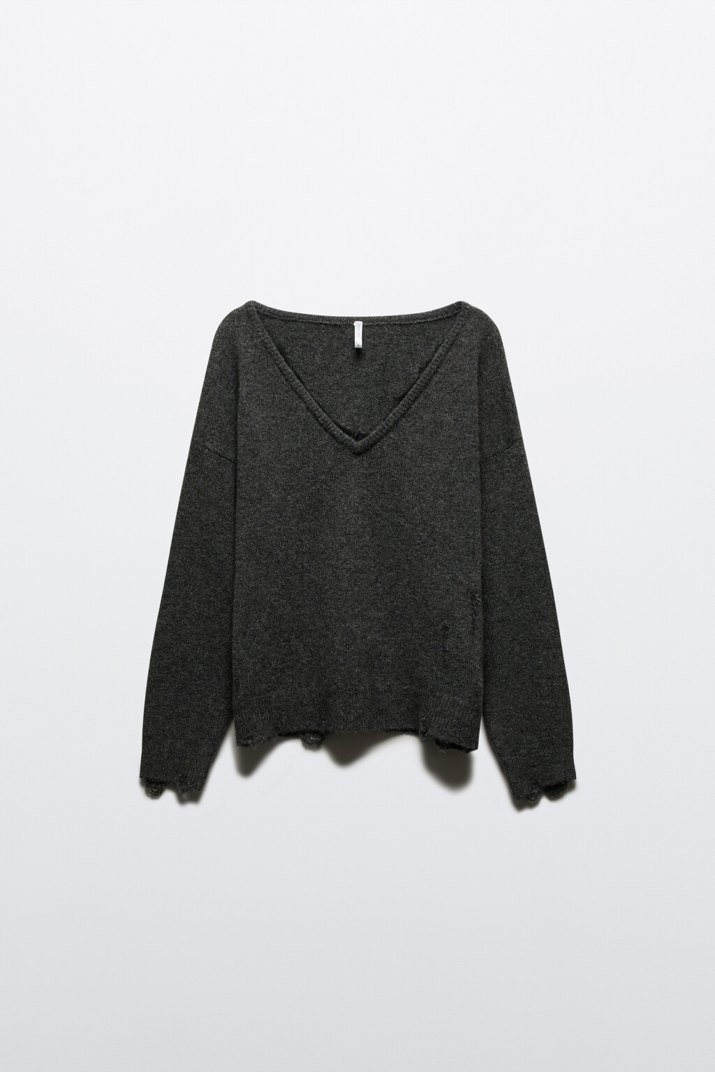 Джемпер вязаный рваный с кружевом - цвет серый - 8