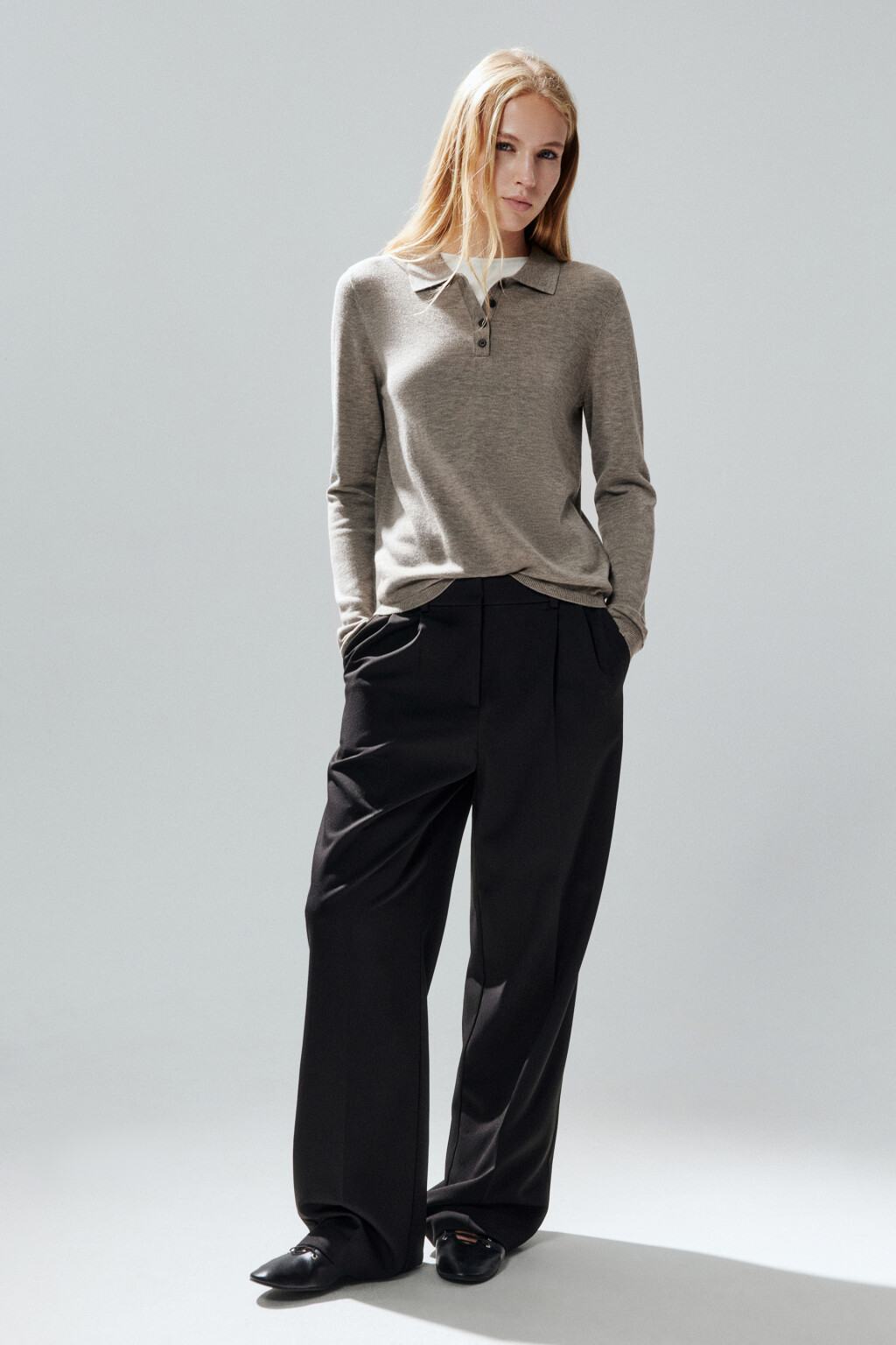 Джемпер-поло тонкой вязки - цвет бежевый - 5