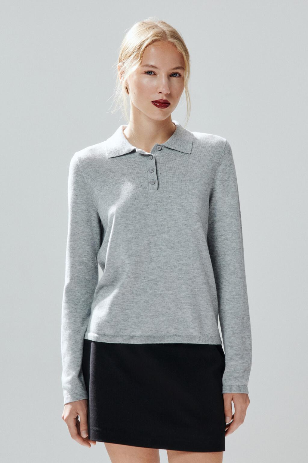 Джемпер-поло тонкой вязки - цвет серый - 3