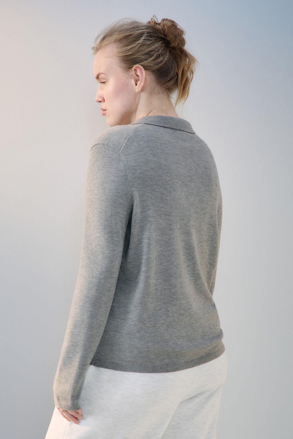 Джемпер-поло тонкой вязки с шерстью - цвет бежевый - 3