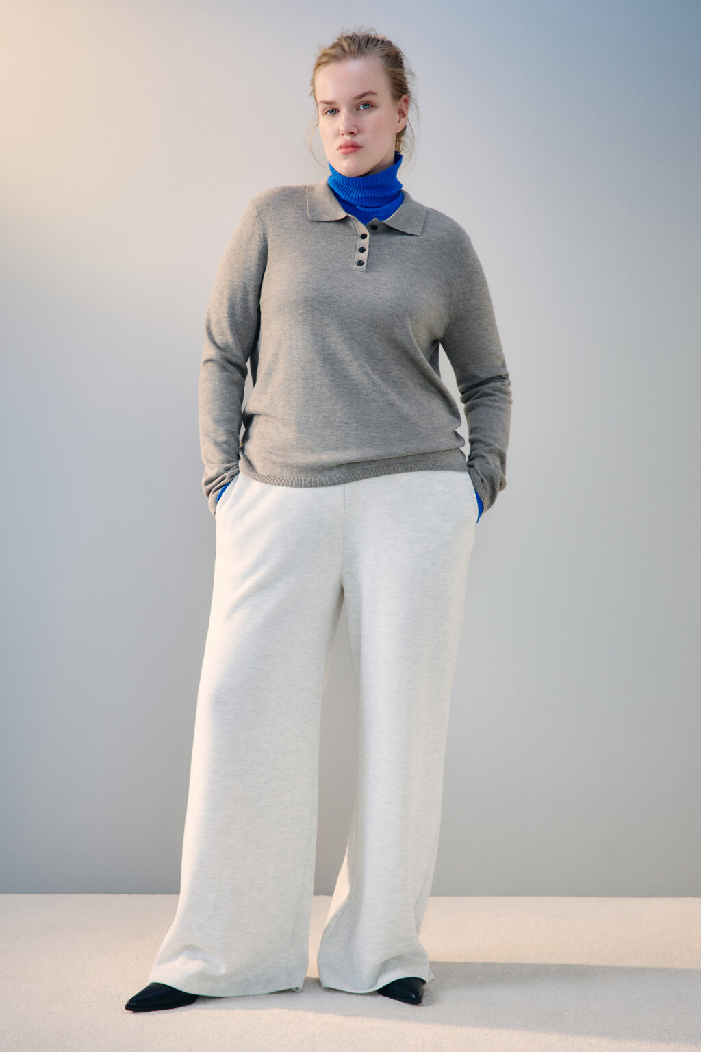 Джемпер-поло тонкой вязки с шерстью - цвет бежевый - 4