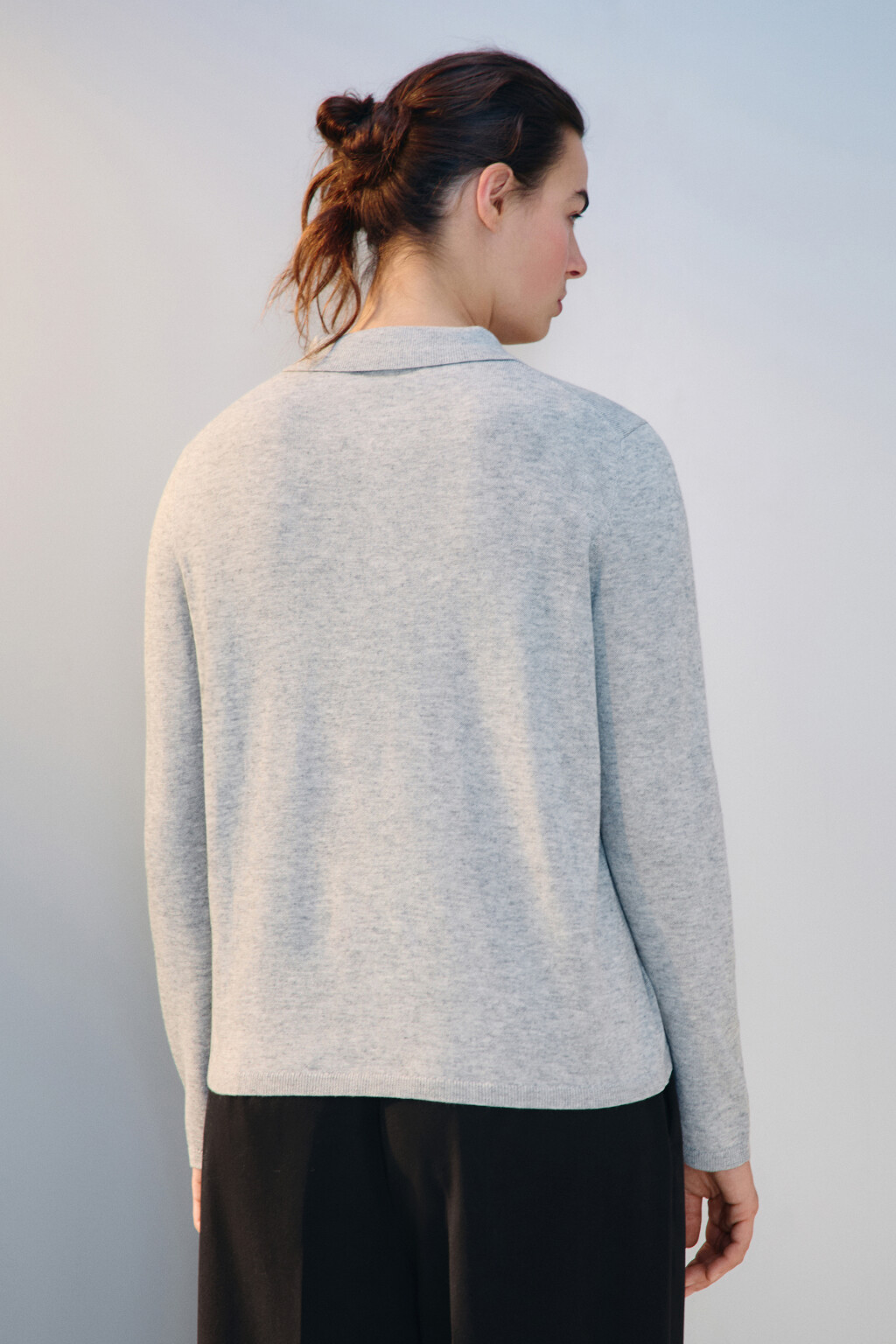 Джемпер-поло тонкой вязки с шерстью - цвет серый - 3