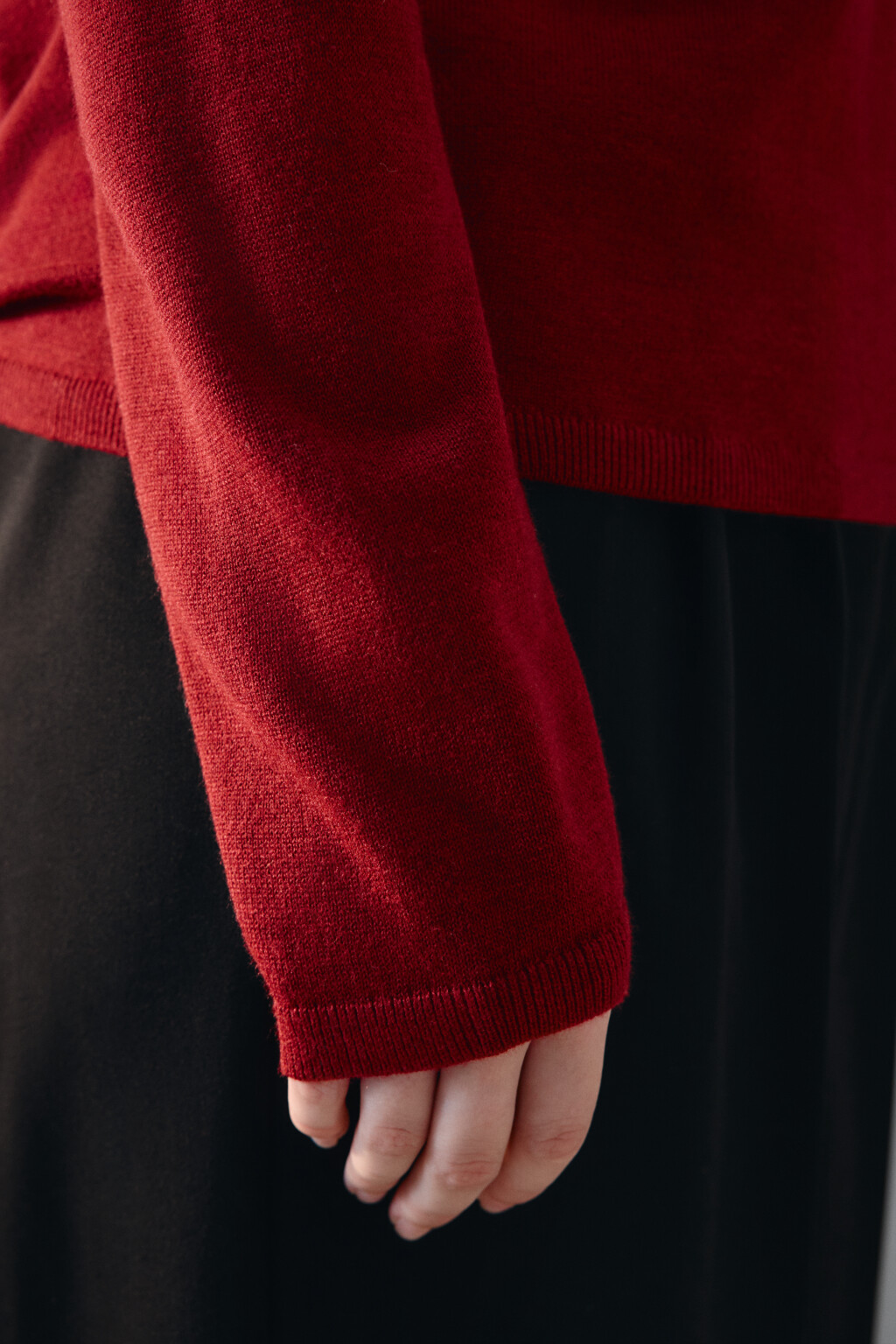 Джемпер-поло тонкой вязки с шерстью - цвет бордовый - 6