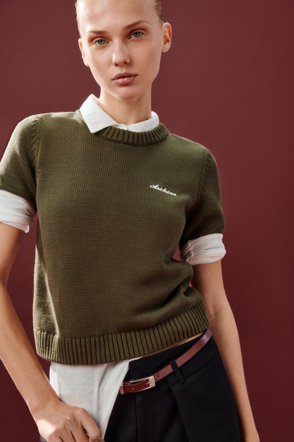 Джемпер вязаный с короткими рукавами - цвет зеленый - 1