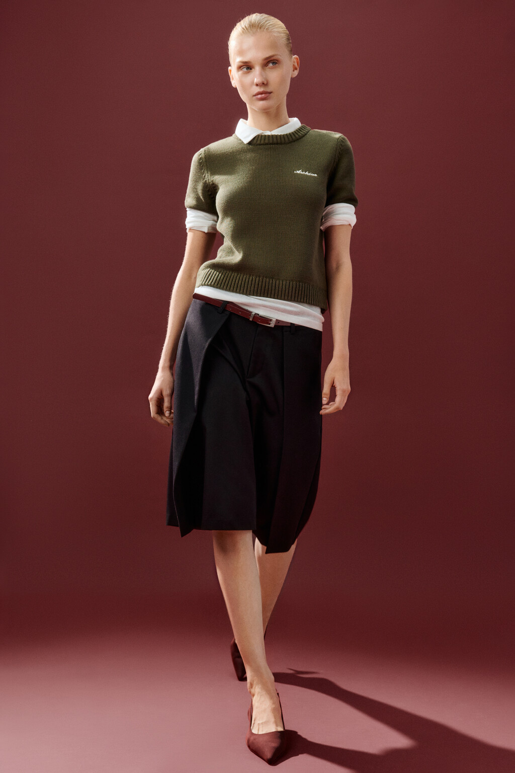 Джемпер вязаный с короткими рукавами - цвет зеленый - 2