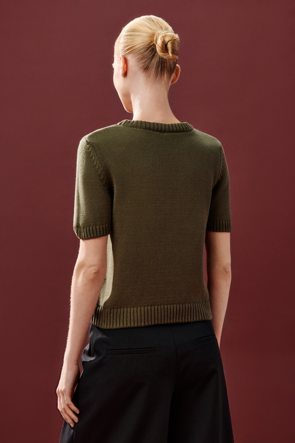 Джемпер вязаный с короткими рукавами - цвет зеленый - 4