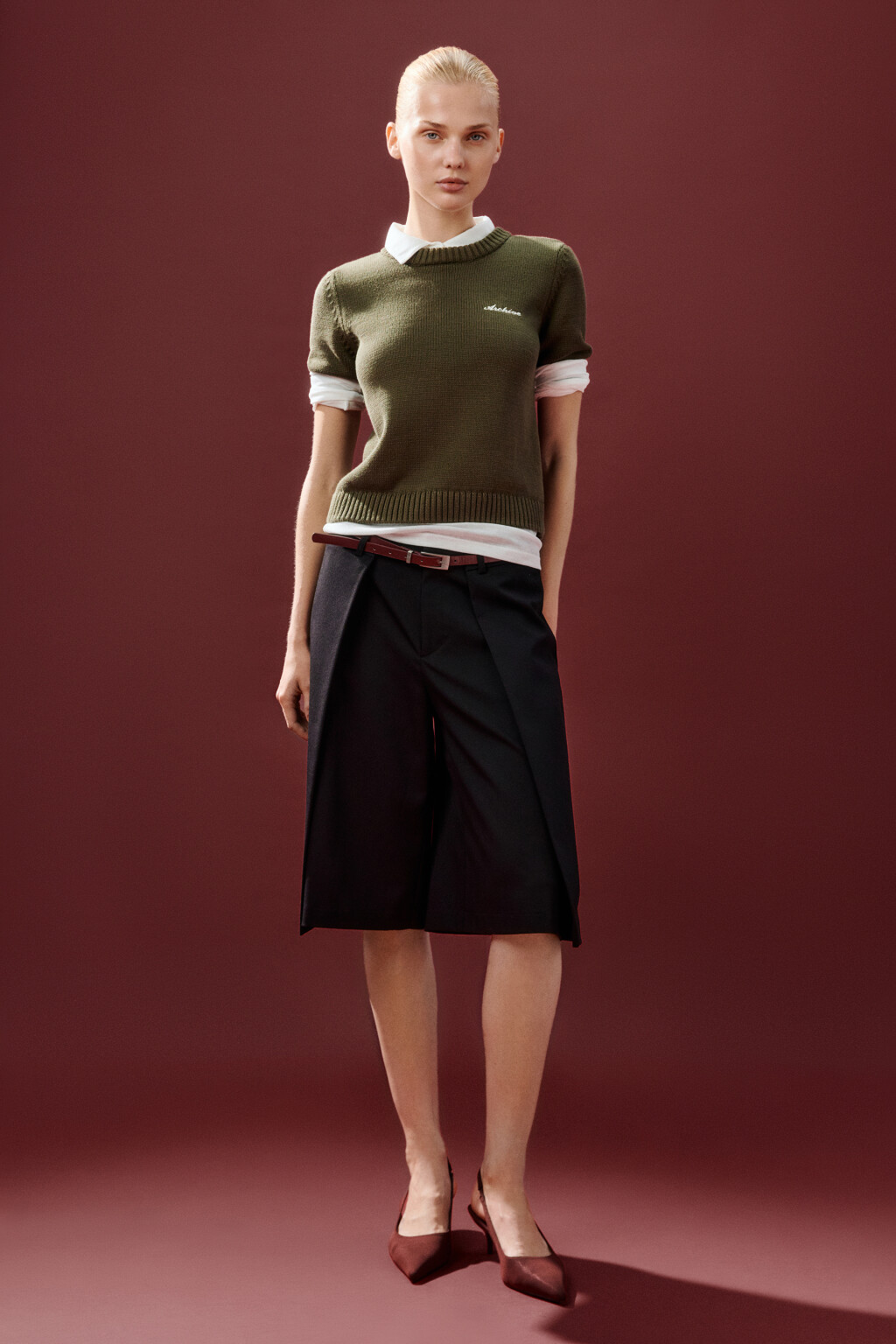 Джемпер вязаный с короткими рукавами - цвет зеленый - 5