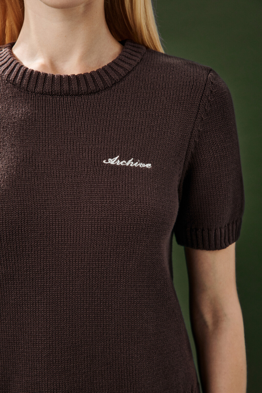 Джемпер вязаный с короткими рукавами - цвет коричневый - 6