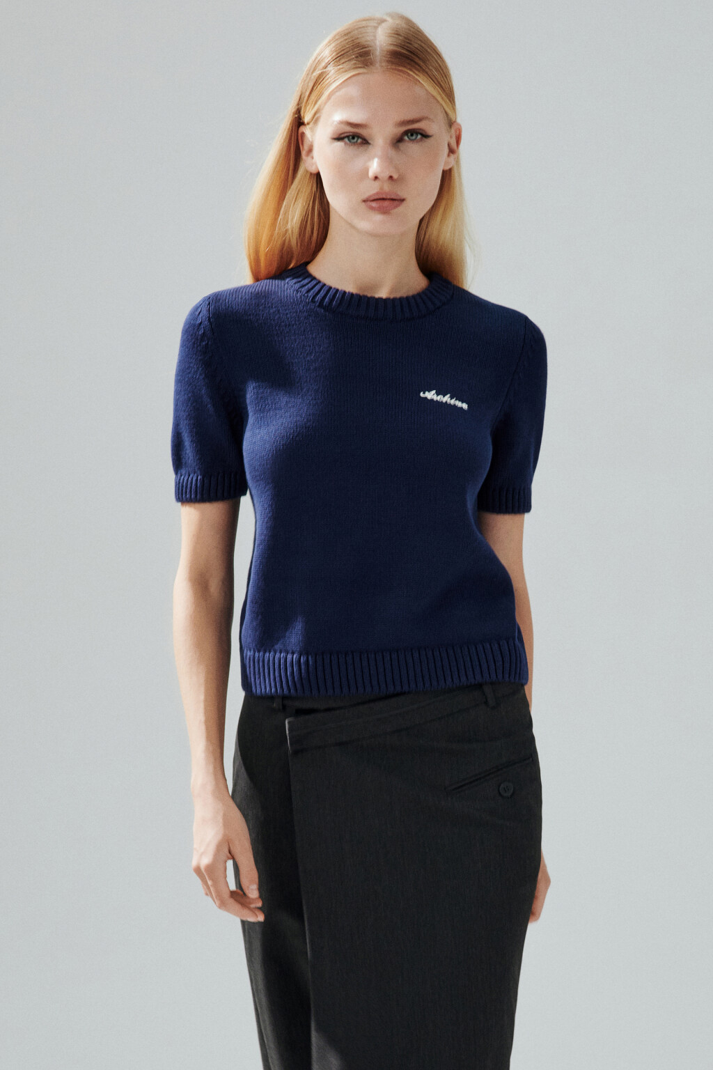 Джемпер вязаный с короткими рукавами - цвет синий - 2