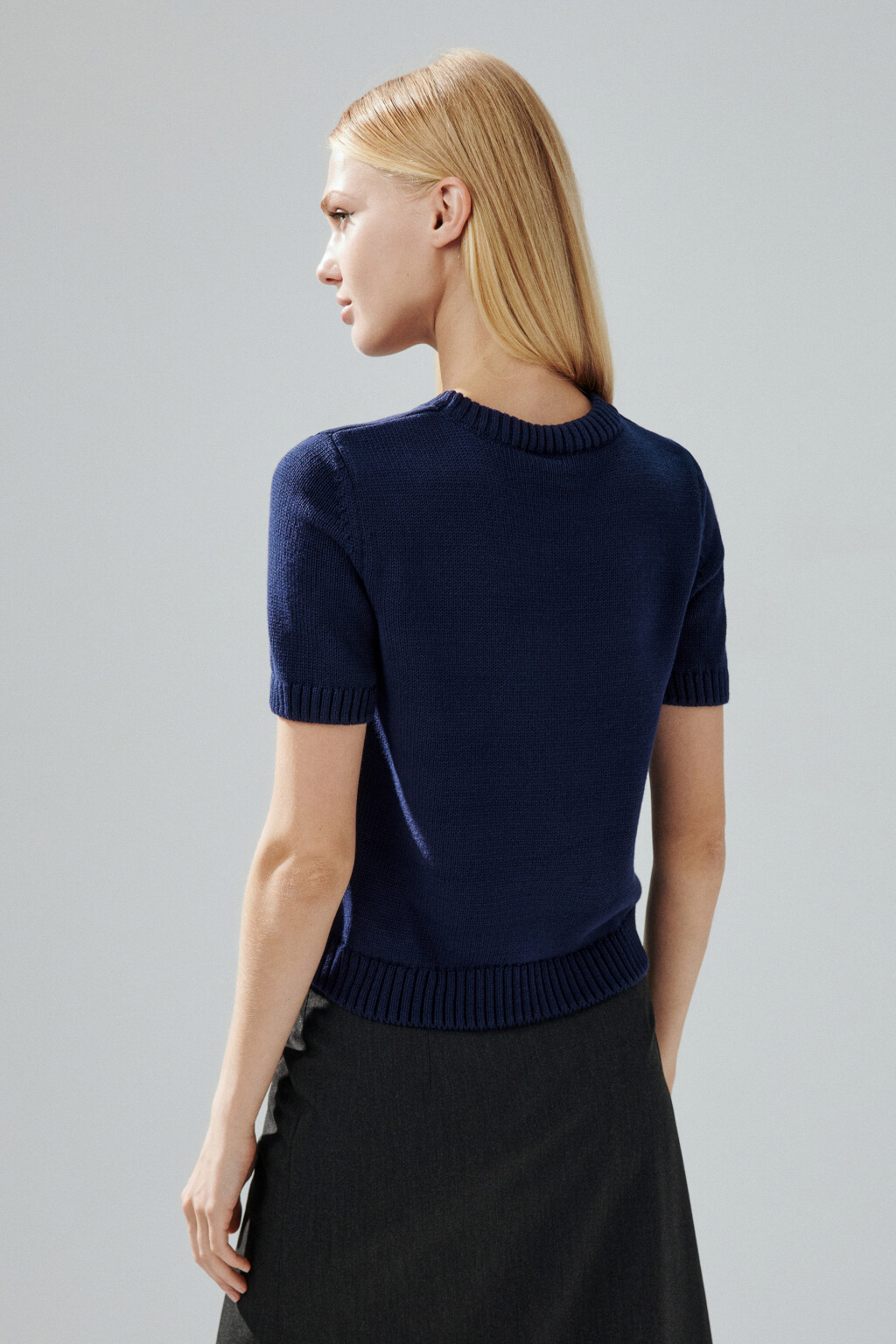 Джемпер вязаный с короткими рукавами - цвет синий - 4