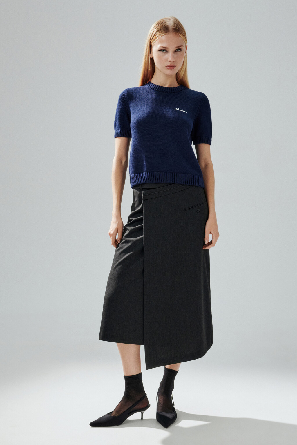 Джемпер вязаный с короткими рукавами - цвет синий - 5