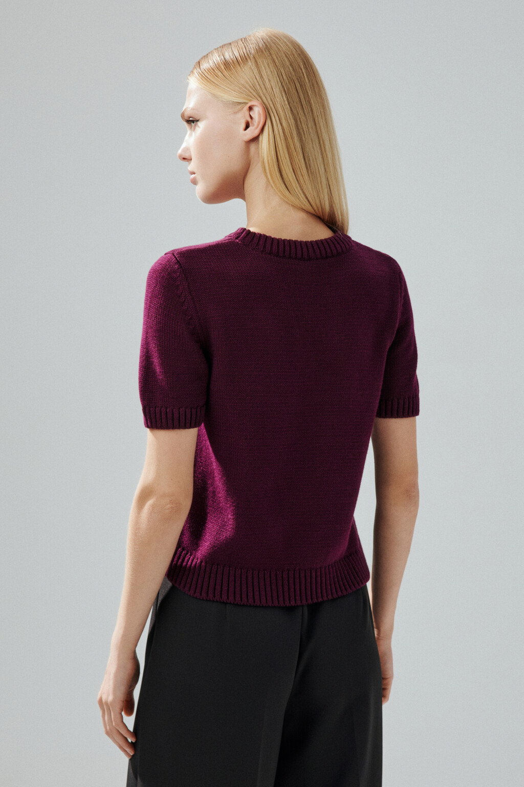 Джемпер вязаный с короткими рукавами - цвет бордовый - 4