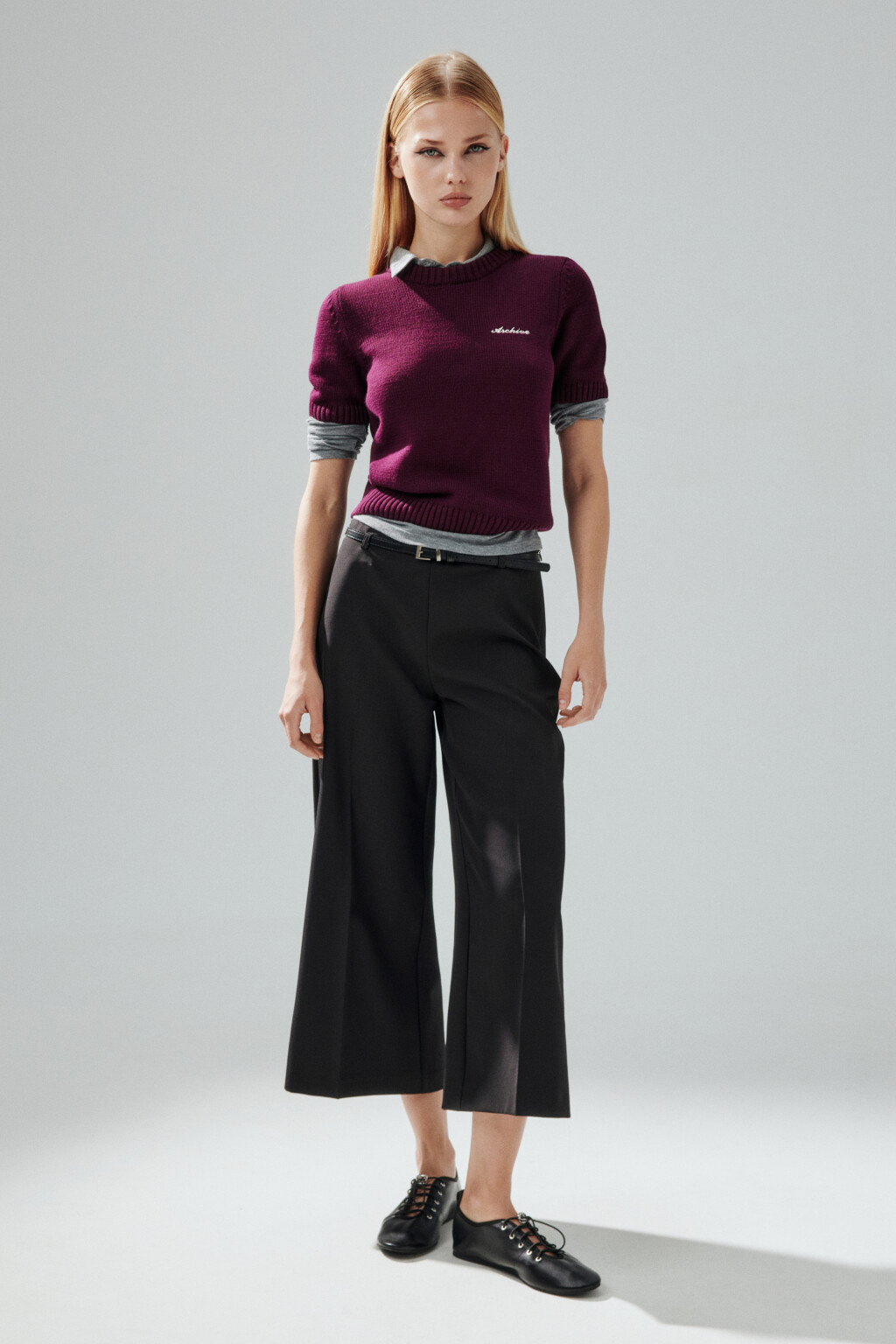 Джемпер вязаный с короткими рукавами - цвет бордовый - 5