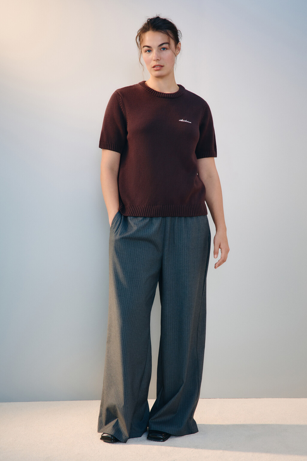 Джемпер вязаный с короткими рукавами - цвет коричневый - 5