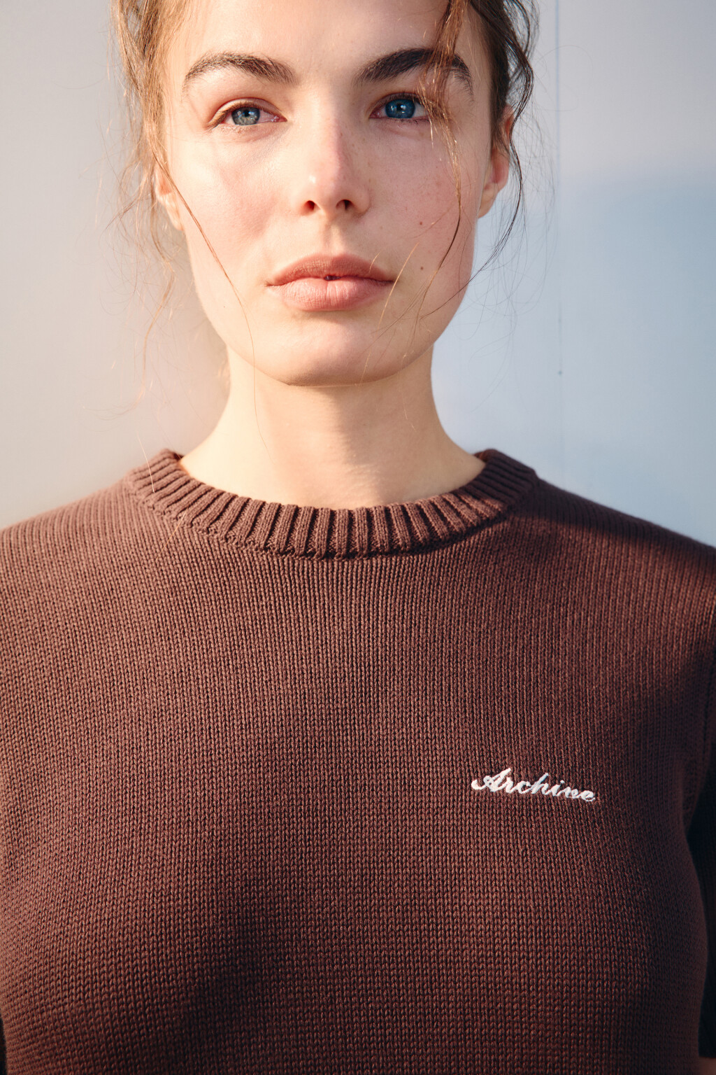 Джемпер вязаный с короткими рукавами - цвет коричневый - 6