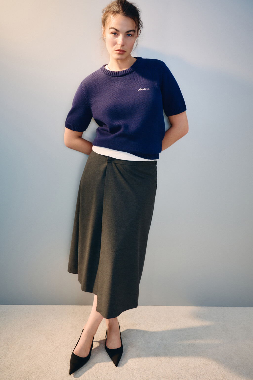 Джемпер вязаный с короткими рукавами - цвет синий - 1