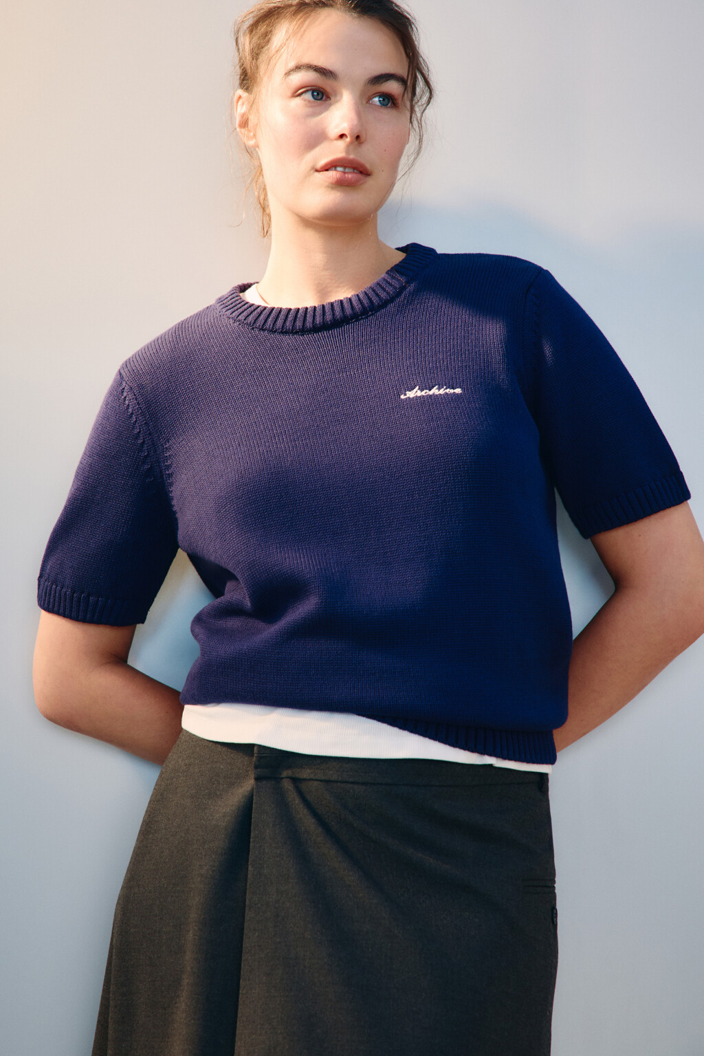 Джемпер вязаный с короткими рукавами - цвет синий - 2