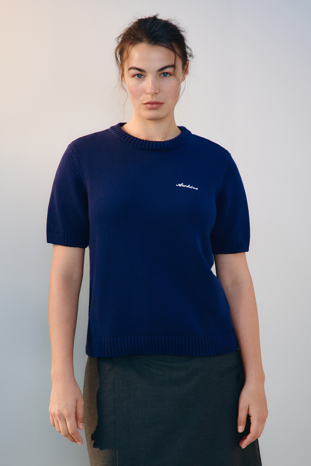 Джемпер вязаный с короткими рукавами - цвет синий - 3