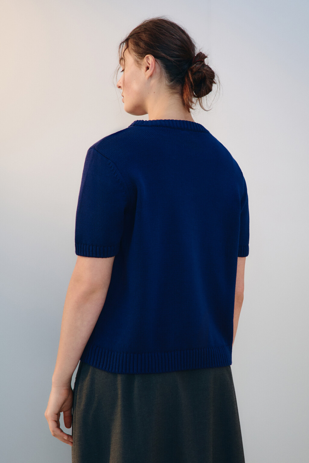 Джемпер вязаный с короткими рукавами - цвет синий - 4