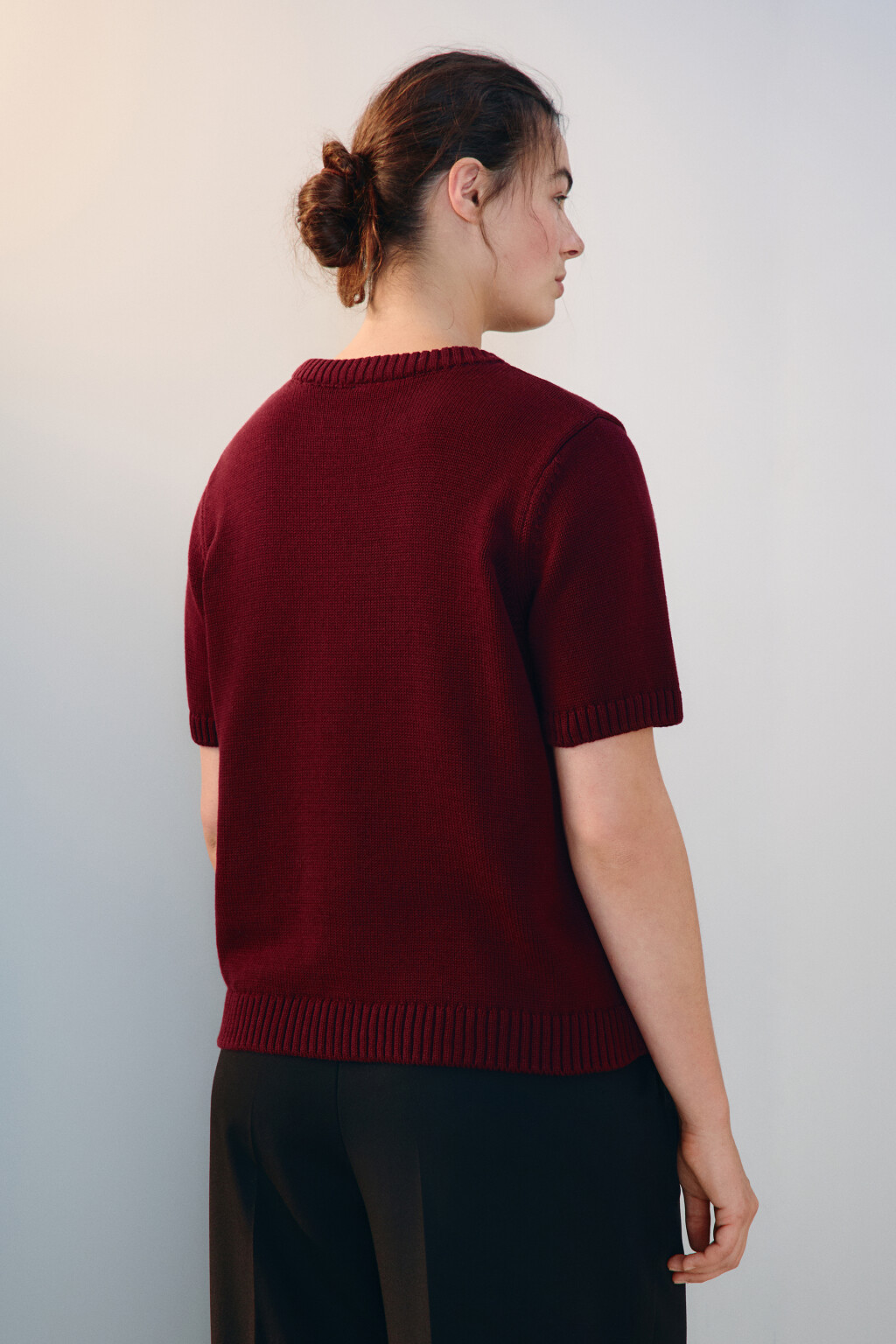 Джемпер вязаный с короткими рукавами - цвет бордовый - 3
