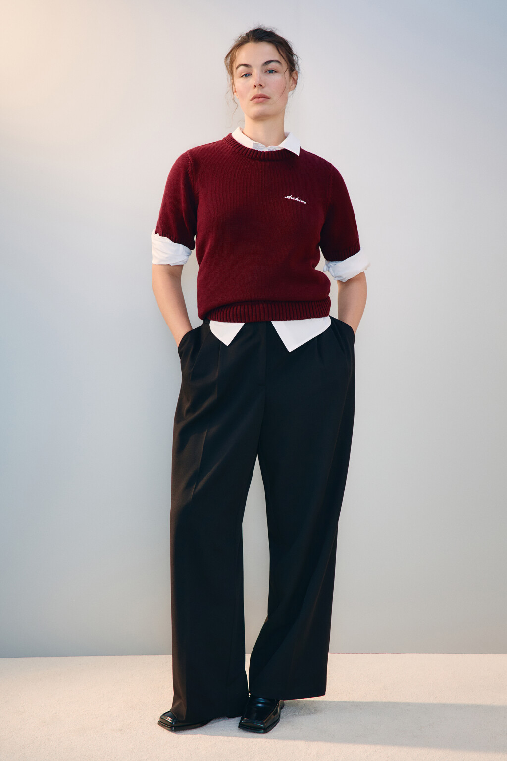 Джемпер вязаный с короткими рукавами - цвет бордовый - 4