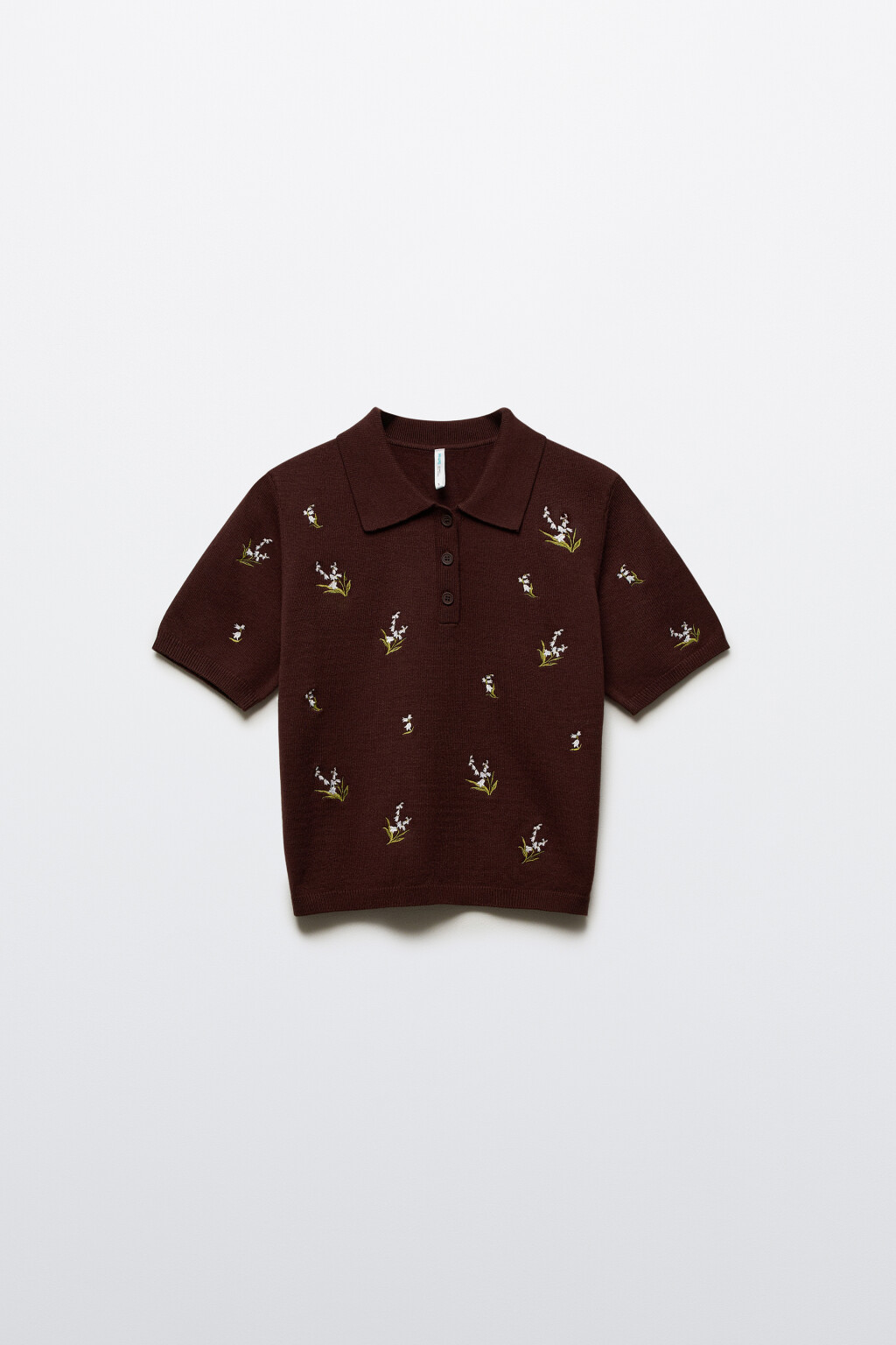 Джемпер-поло вязаный с вышивкой - цвет коричневый - 8