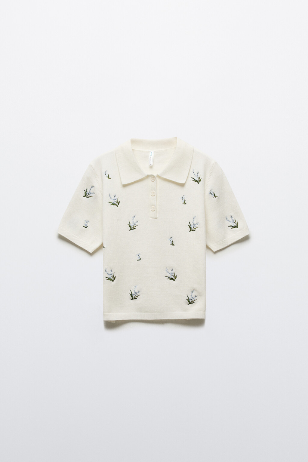 Джемпер-поло вязаный с вышивкой - цвет молочный - 7