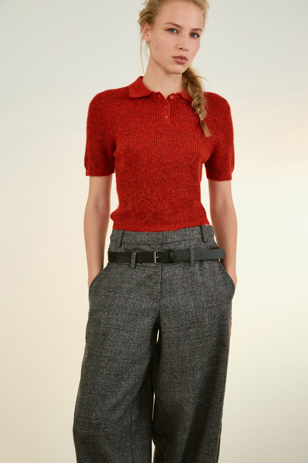 Джемпер-поло с короткими рукавами - цвет красный - 1