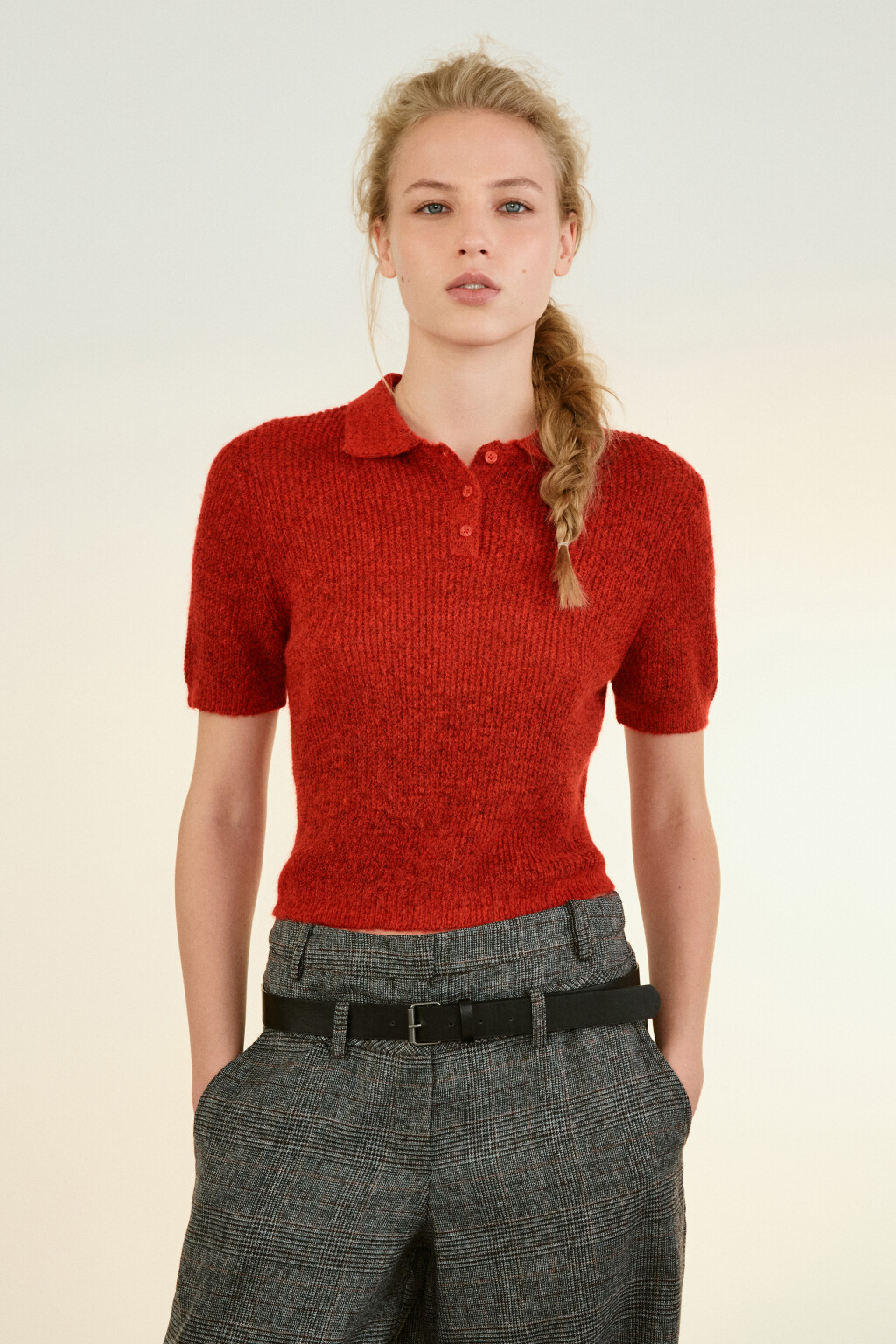 Джемпер-поло с короткими рукавами - цвет красный - 2