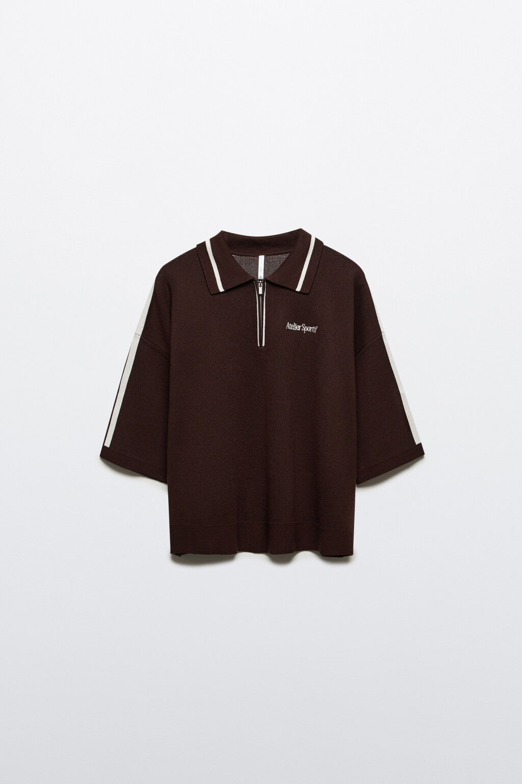 Джемпер-поло свободный с вышивкой - цвет коричневый - 7