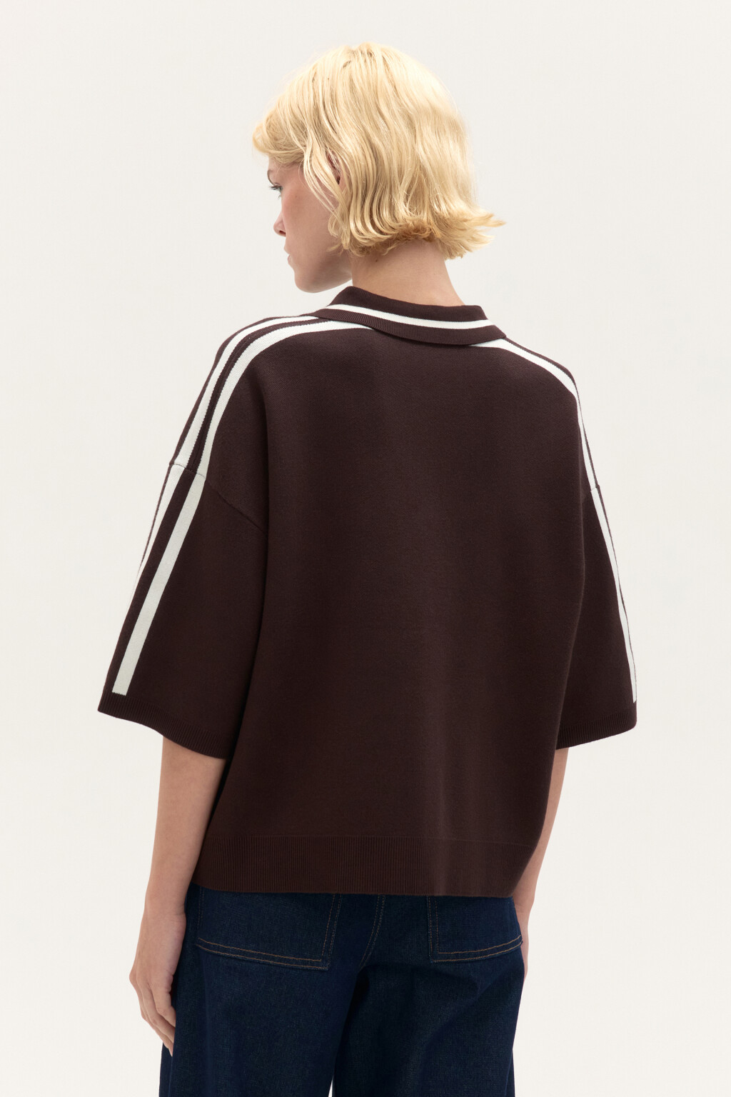 Джемпер-поло свободный с вышивкой - цвет коричневый - 3