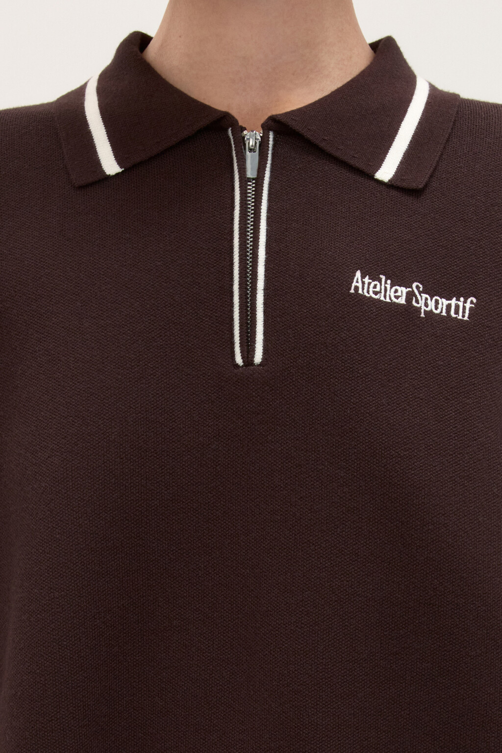 Джемпер-поло свободный с вышивкой - цвет коричневый - 5