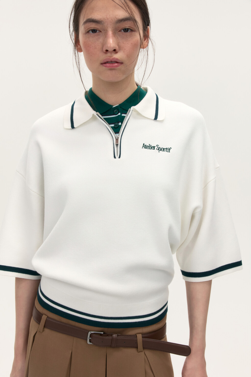 Джемпер-поло свободный с вышивкой - цвет молочный - 1