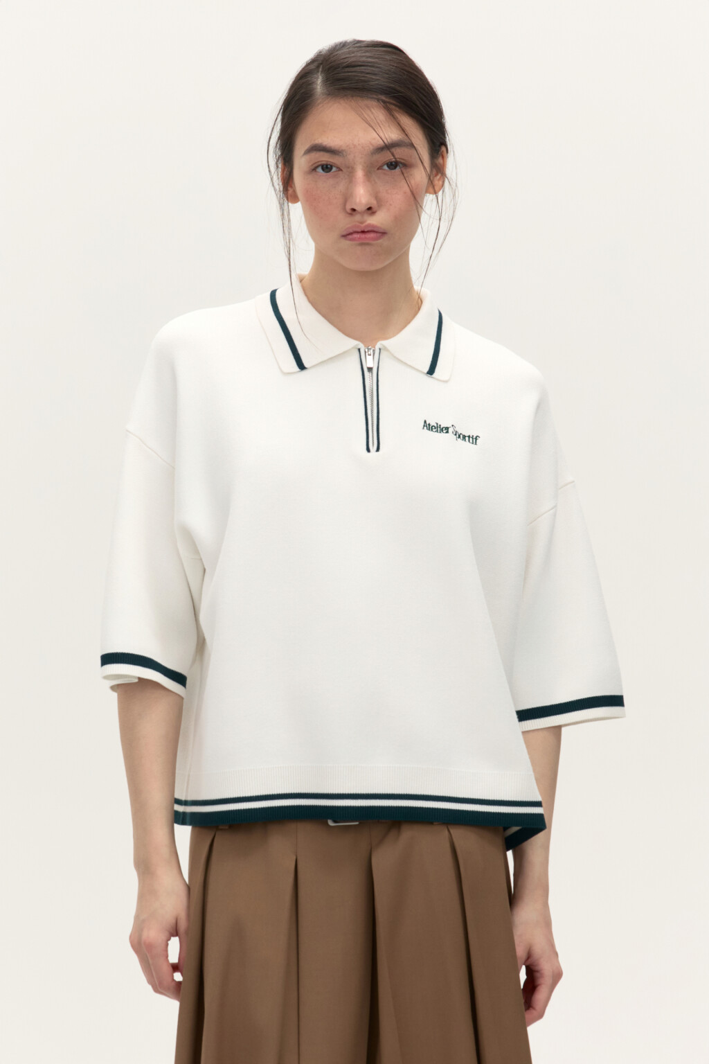 Джемпер-поло свободный с вышивкой - цвет молочный - 2