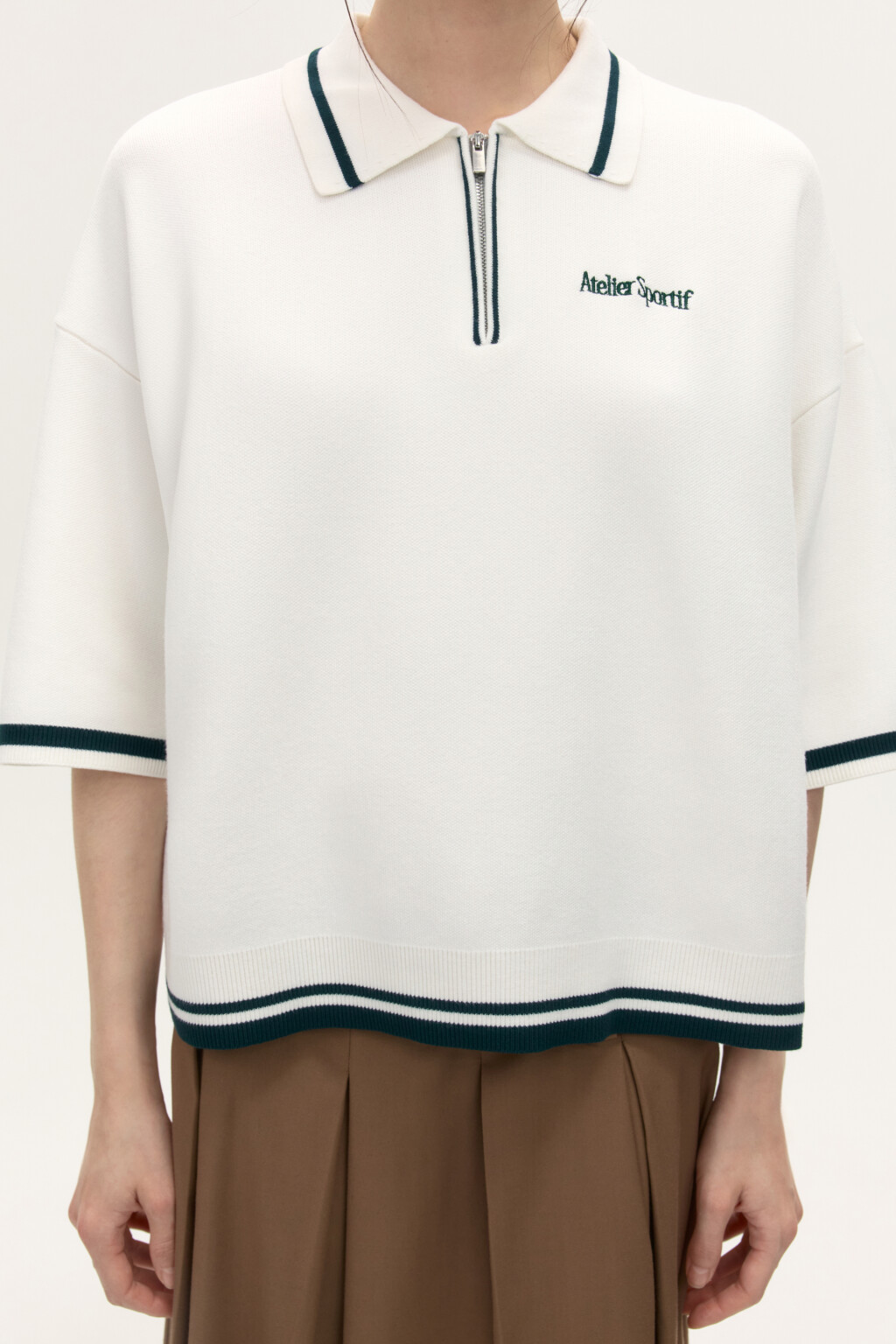 Джемпер-поло свободный с вышивкой - цвет молочный - 5