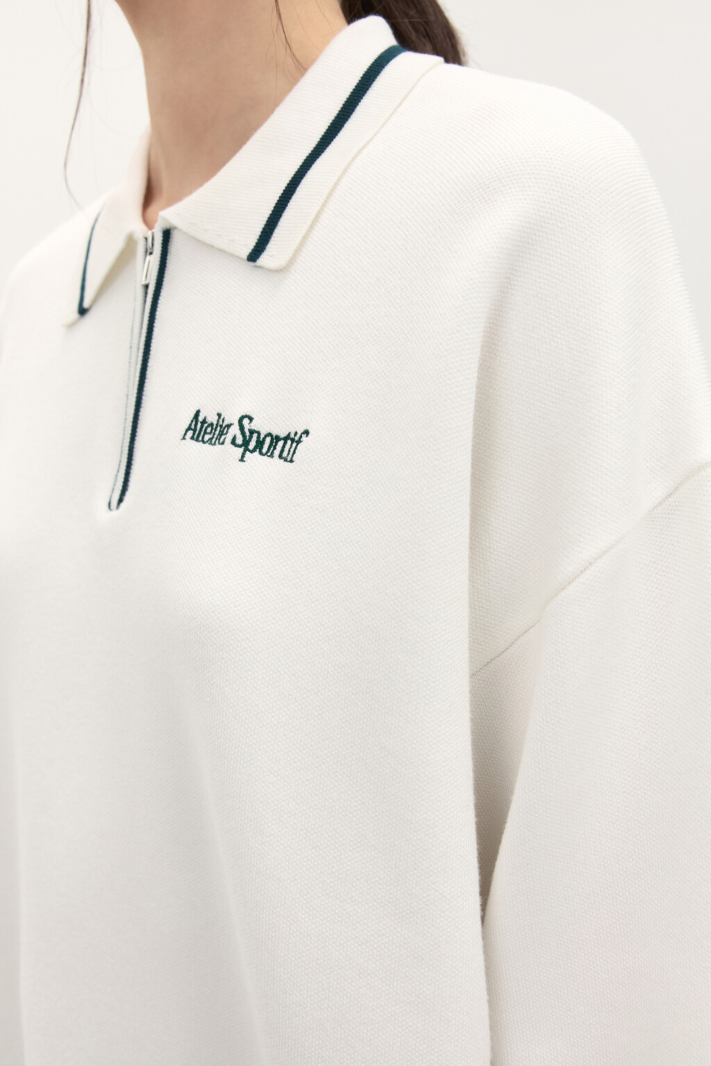Джемпер-поло свободный с вышивкой - цвет молочный - 6