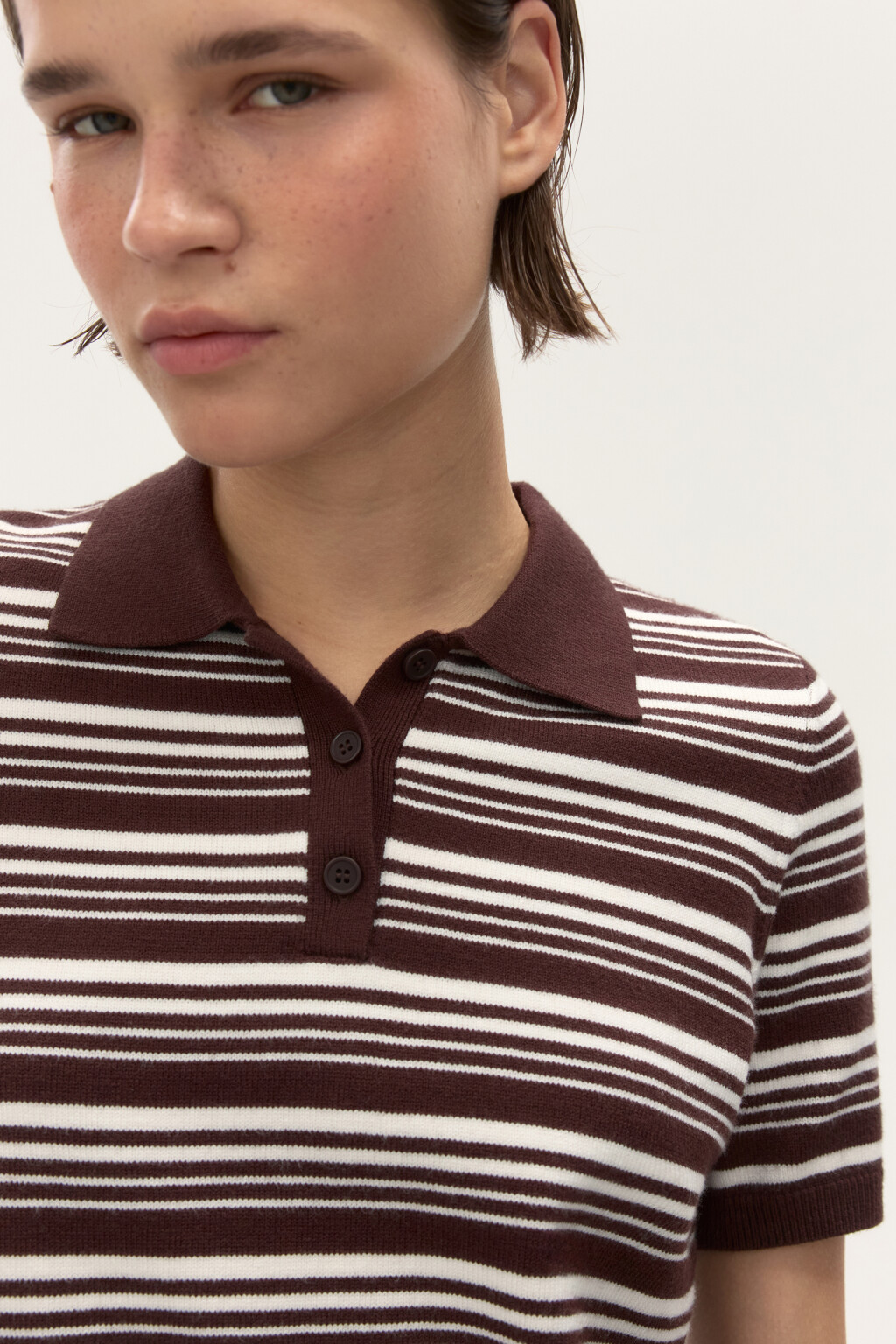 Джемпер-поло вязаный в полоску - цвет коричневый - 6