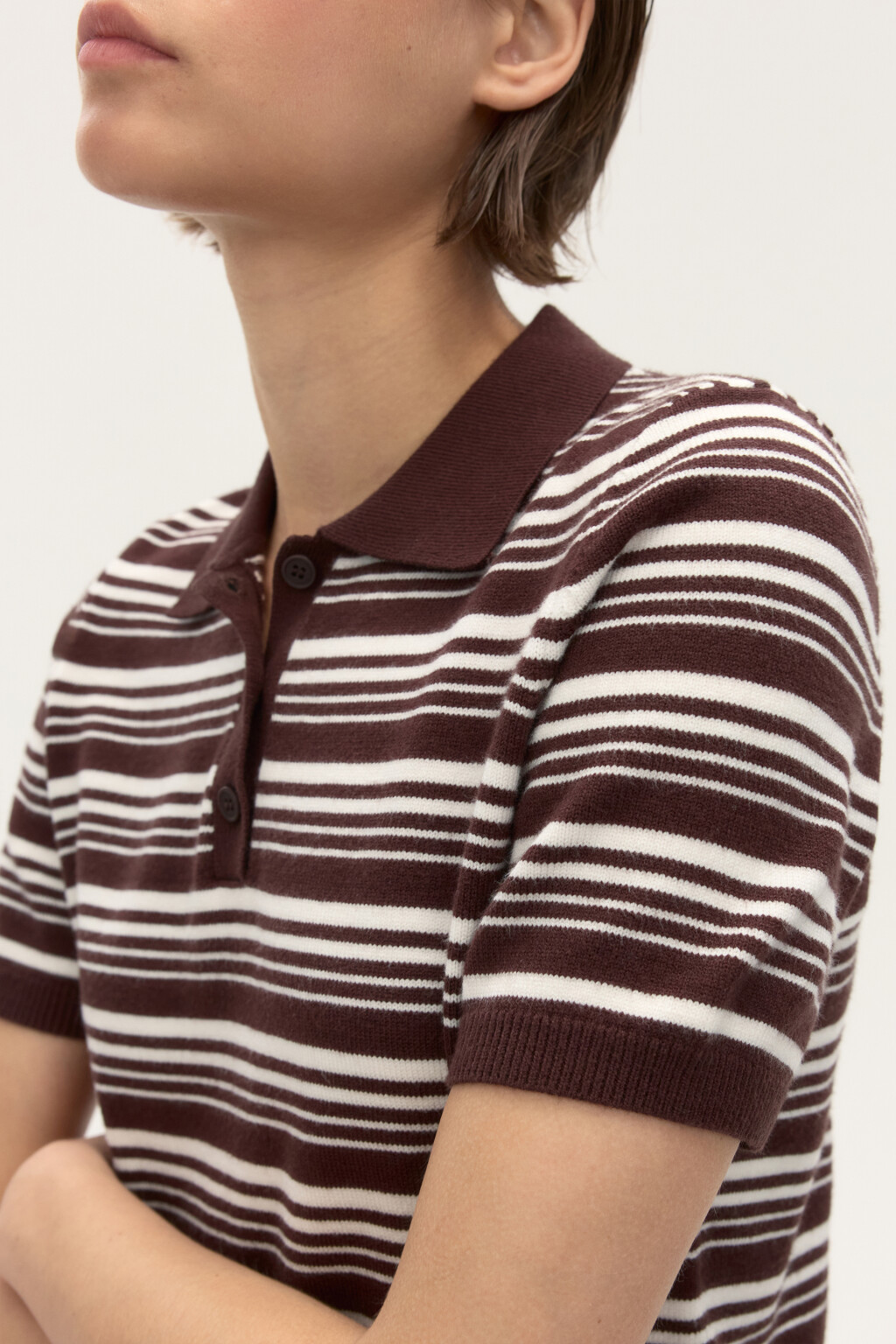 Джемпер-поло вязаный в полоску - цвет коричневый - 7