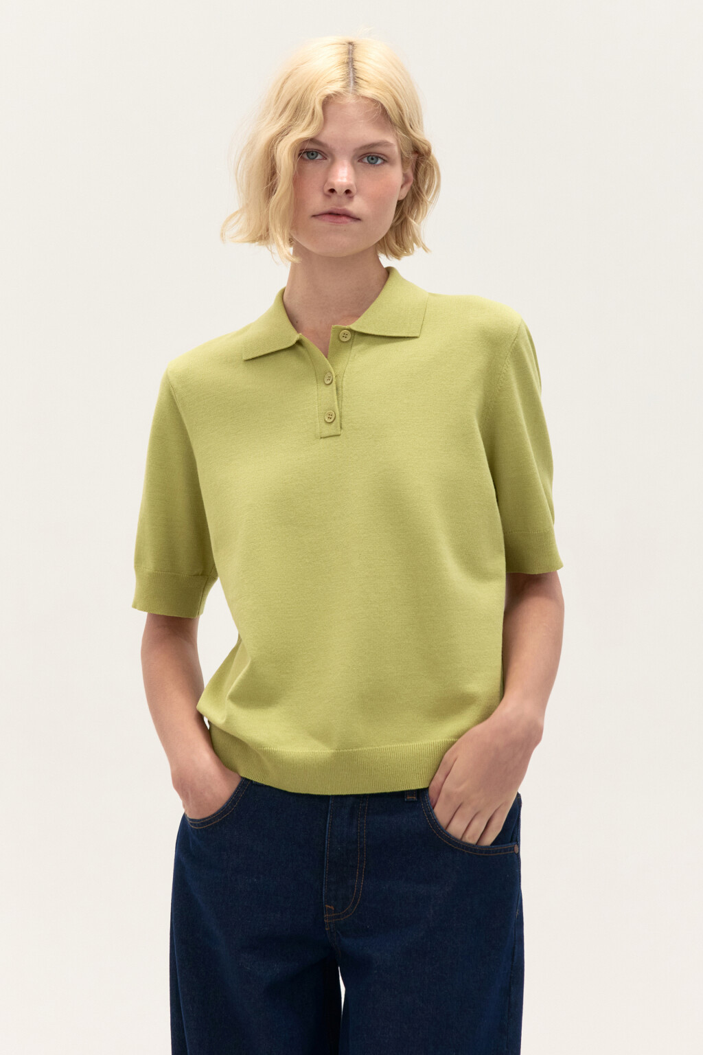 Джемпер-поло из вязаного трикотажа - цвет зеленый - 2