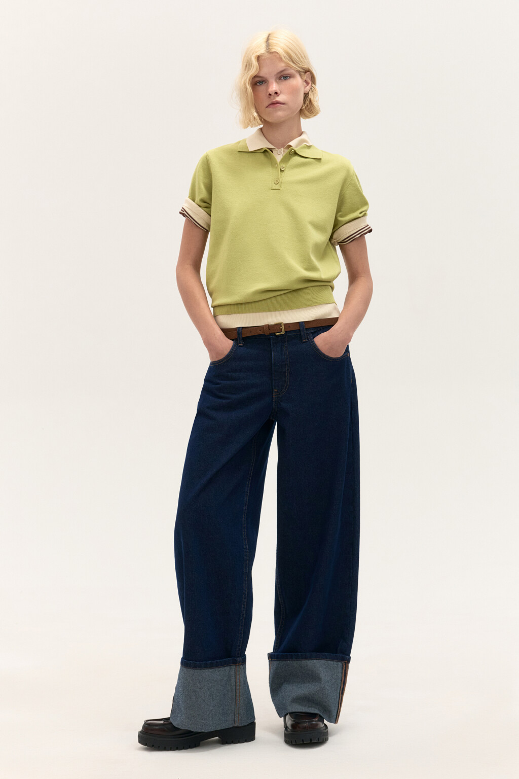 Джемпер-поло из вязаного трикотажа - цвет зеленый - 4