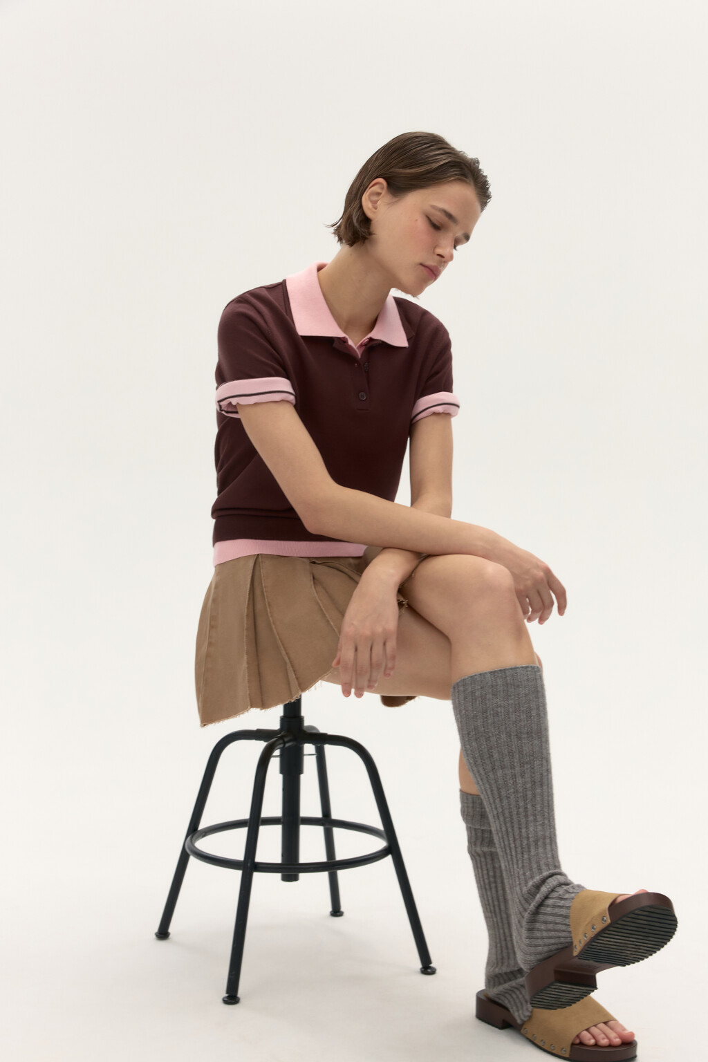 Джемпер-поло из вязаного трикотажа - цвет коричневый - 2