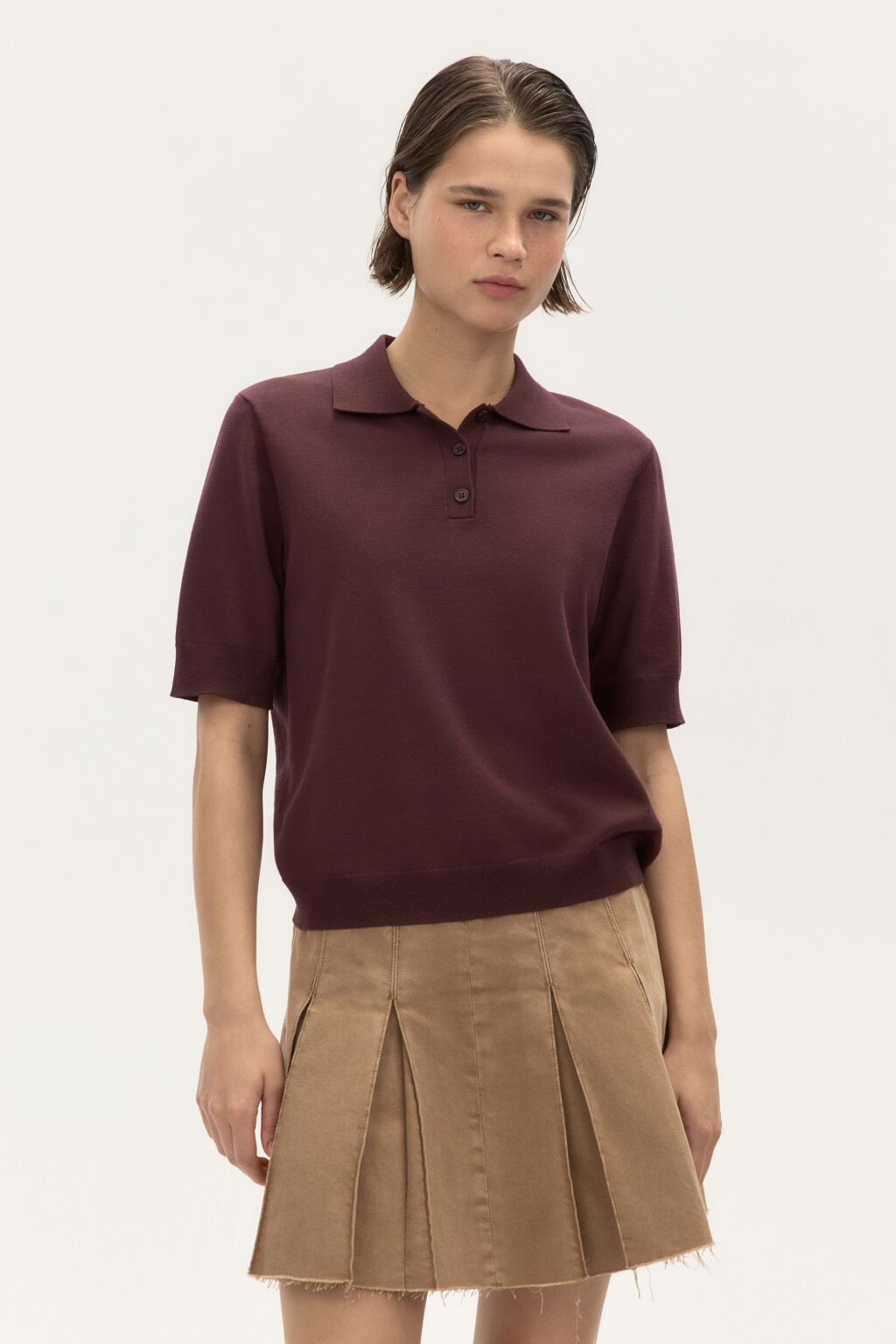 Джемпер-поло из вязаного трикотажа - цвет коричневый - 3