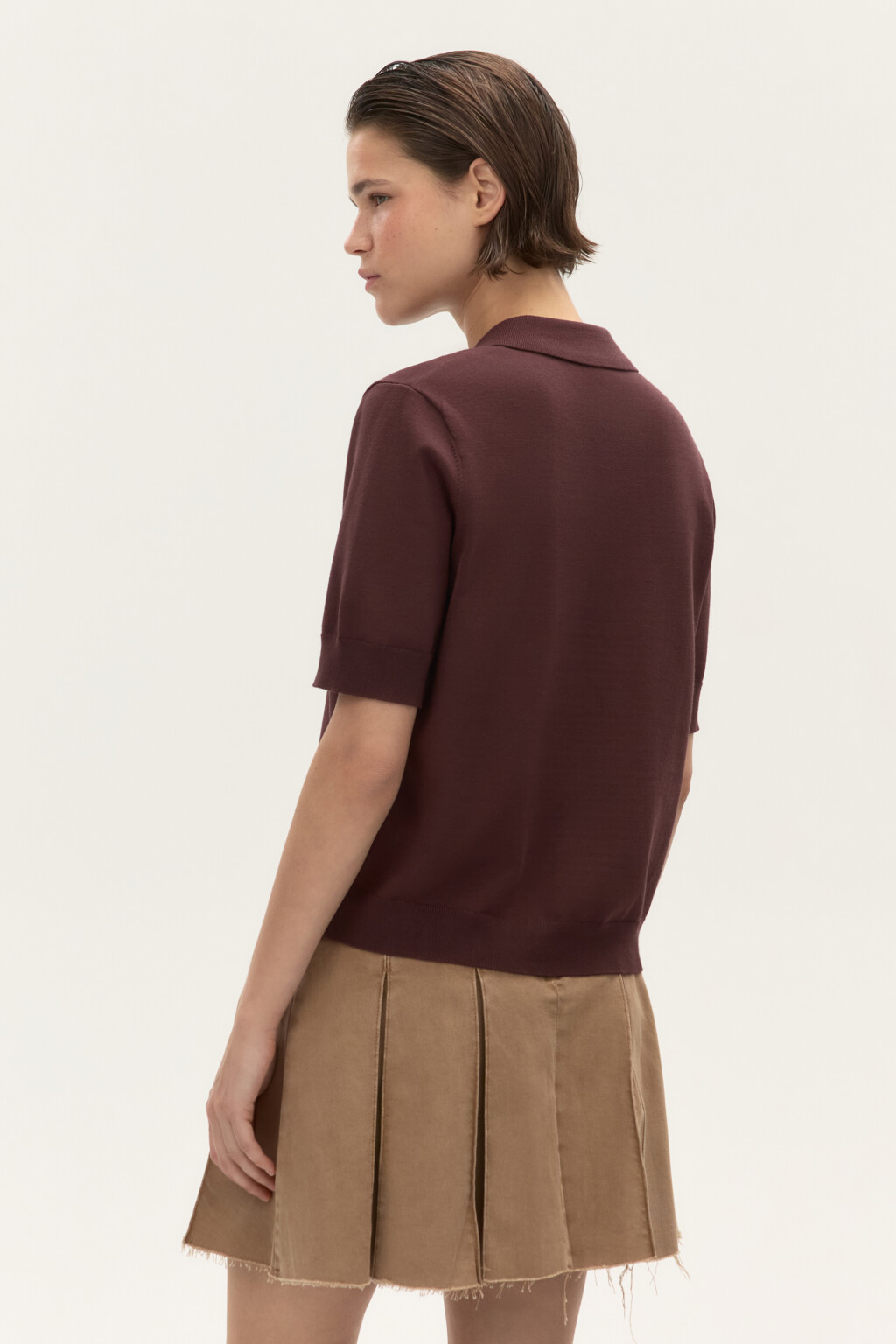 Джемпер-поло из вязаного трикотажа - цвет коричневый - 4