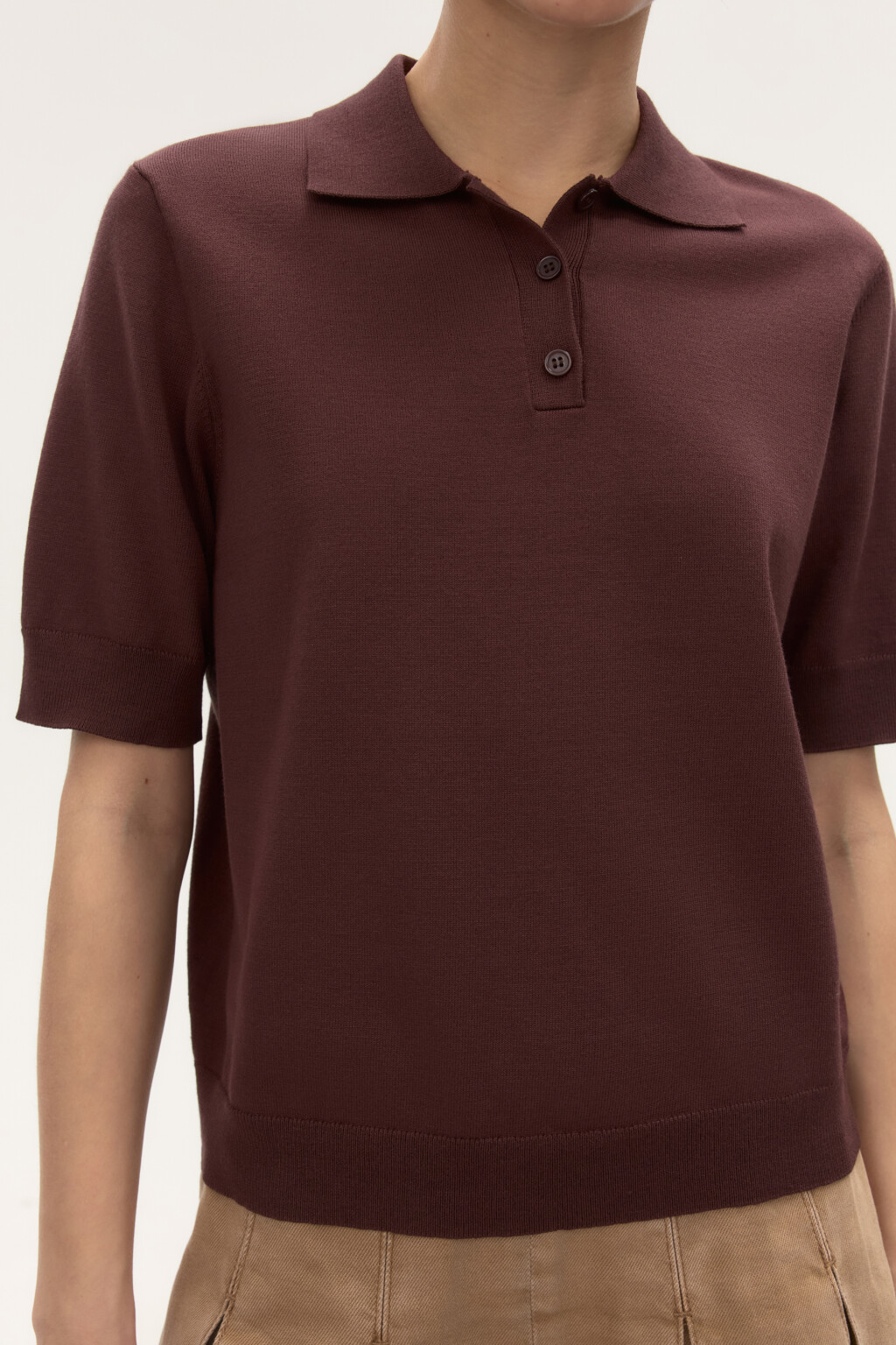 Джемпер-поло из вязаного трикотажа - цвет коричневый - 6