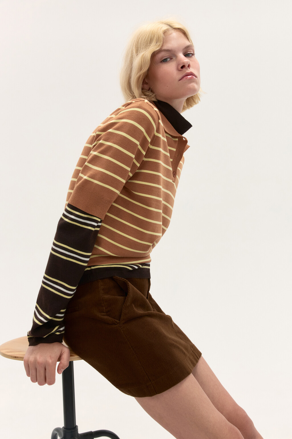 Джемпер-поло из вязаного трикотажа - цвет коричневый - 1