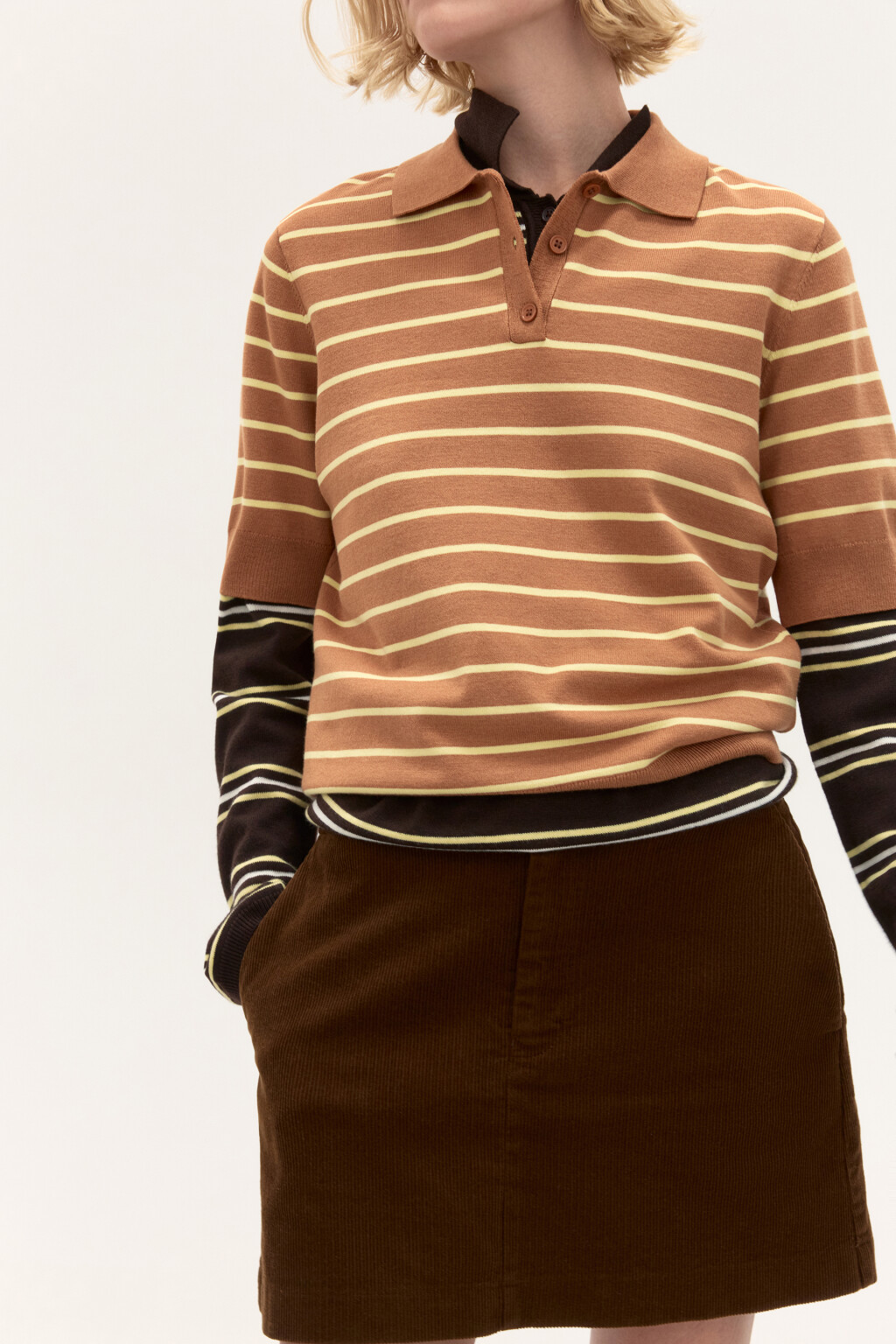 Джемпер-поло из вязаного трикотажа - цвет коричневый - 2