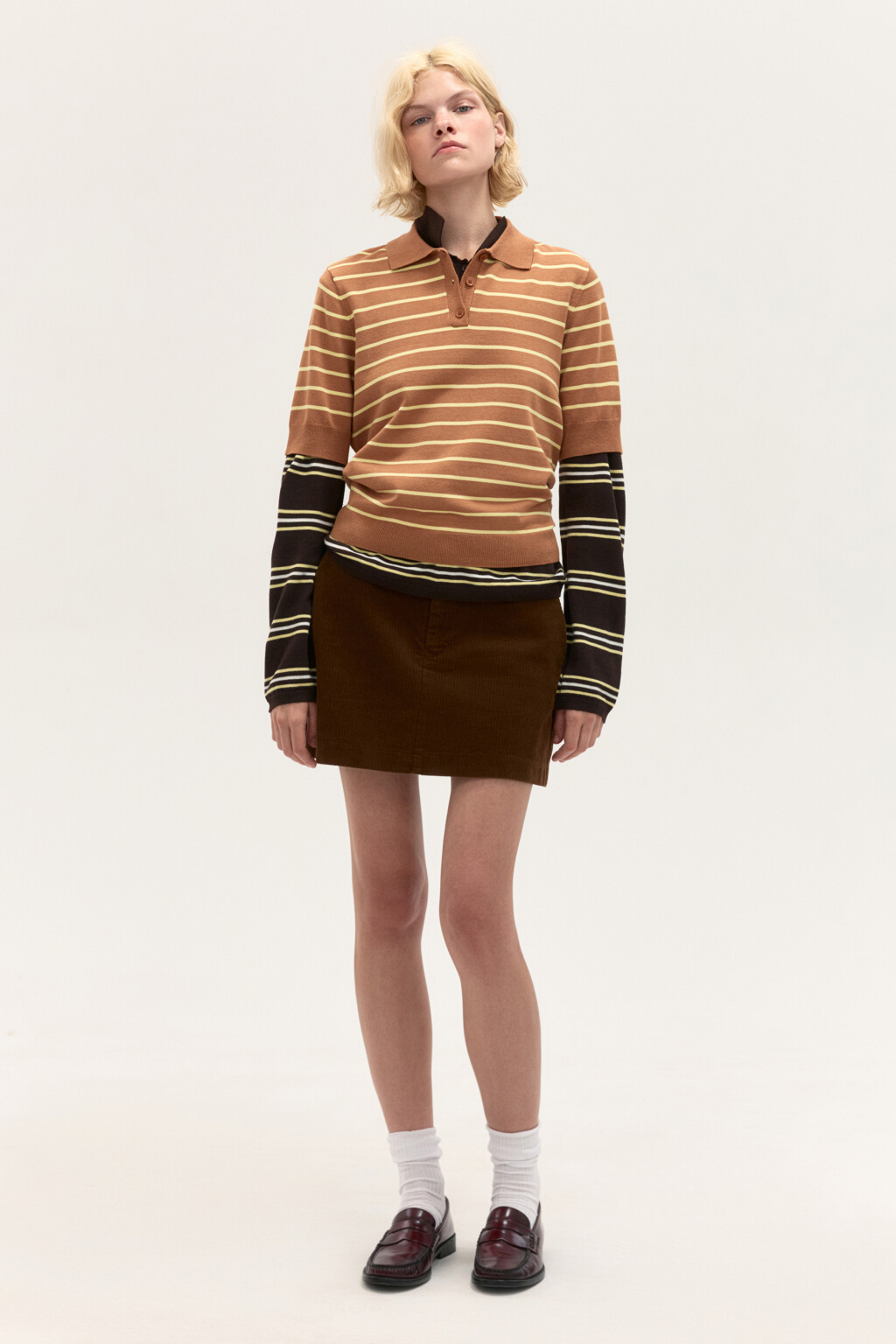 Джемпер-поло из вязаного трикотажа - цвет коричневый - 4