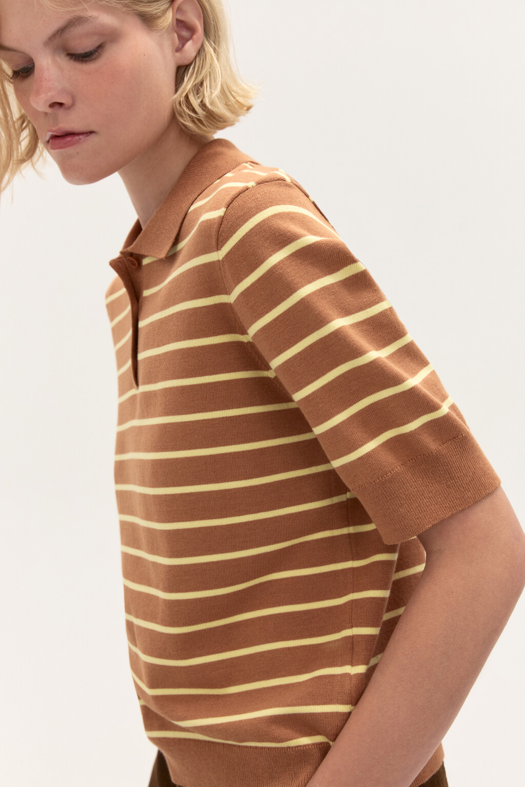 Джемпер-поло из вязаного трикотажа - цвет коричневый - 6